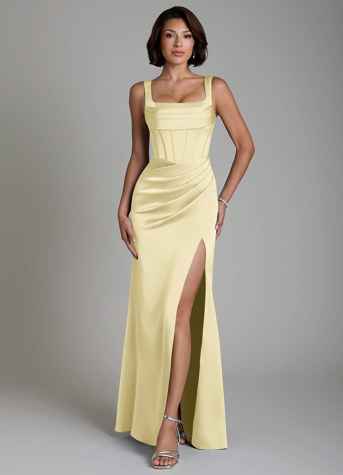 Azazie Amora Lemon Sorbet Stretch Satin Bridesmaid Dresses