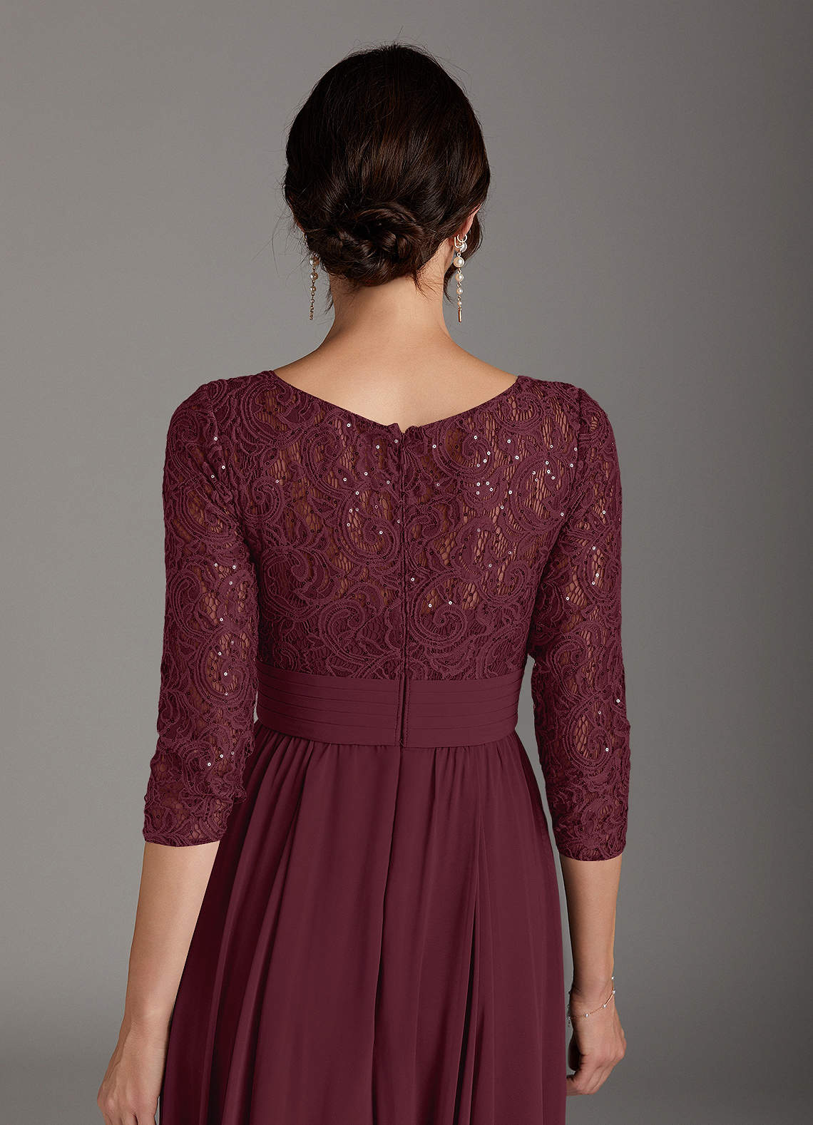 Azazie Carmena Vente Finale Robe Trapèze en Mousseline de soie Paillettes Cabernet image5