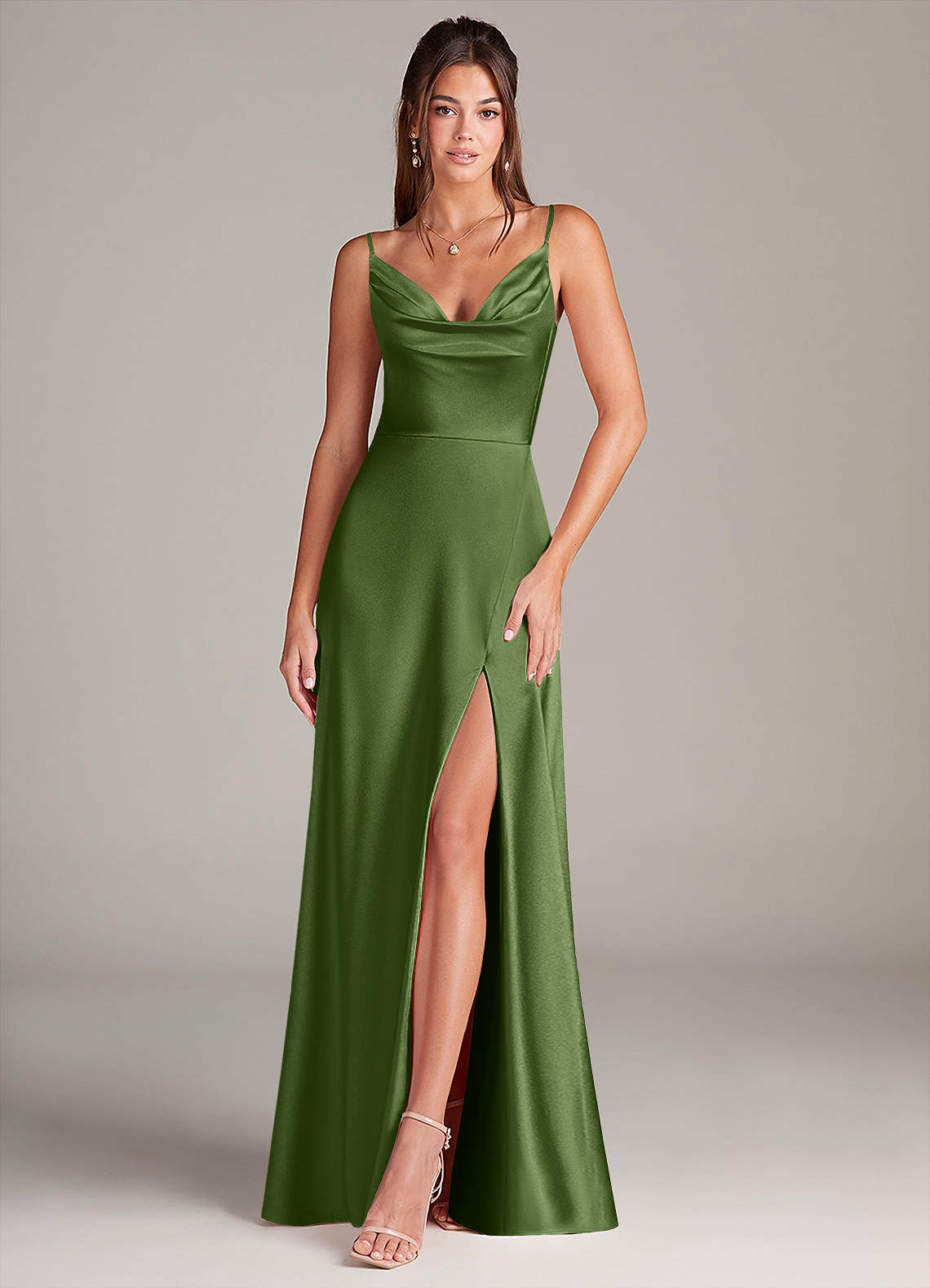 Azazie Sarella Bridesmaid Dresses Juniper A-Line Pleated Stretch Satin Dress image1