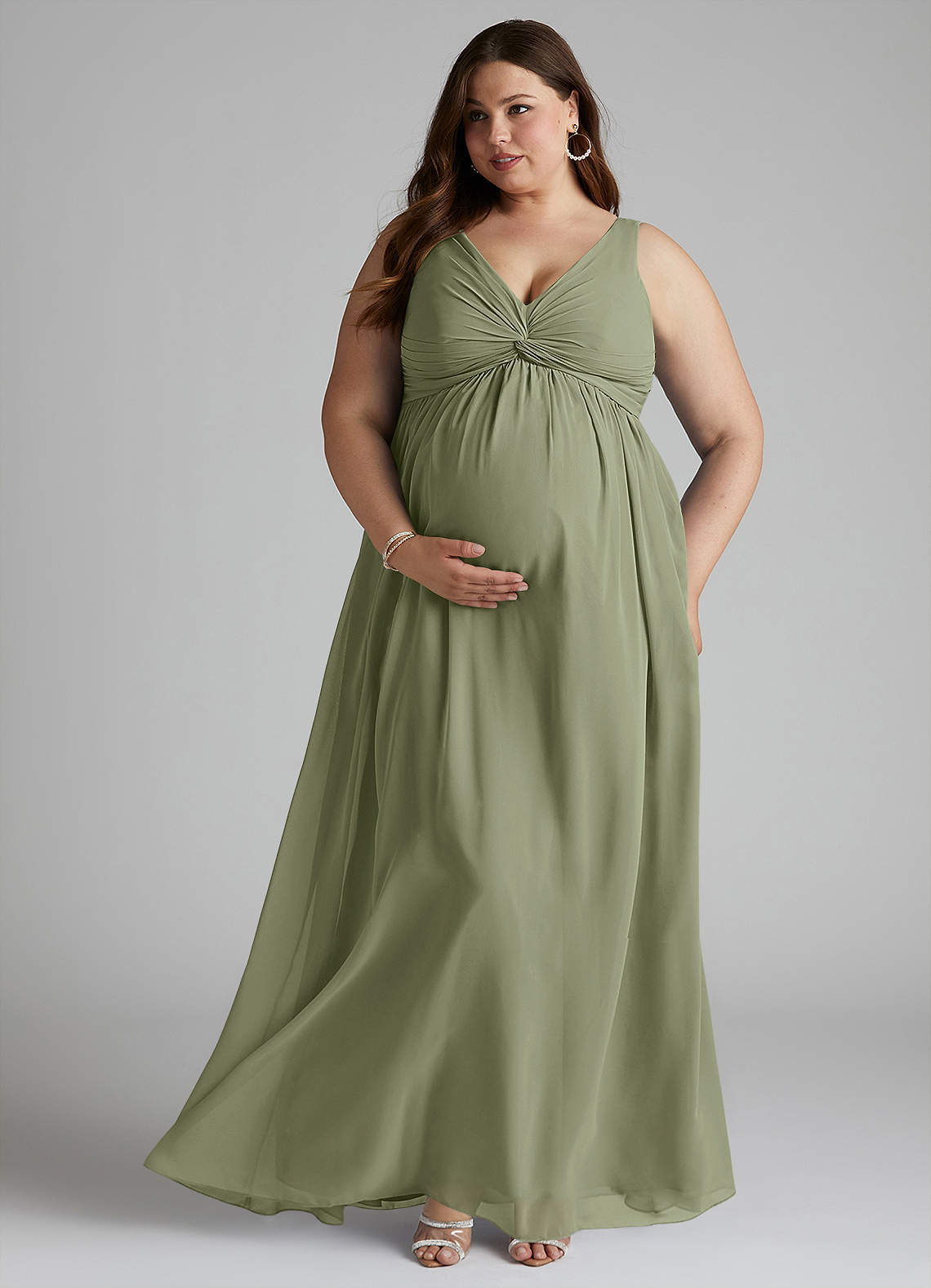 Azazie Yetta Kleider zum Anprobieren zu Hause A-Linie V-Hals Versammelt Chiffon Bodenlänge Kleid image6