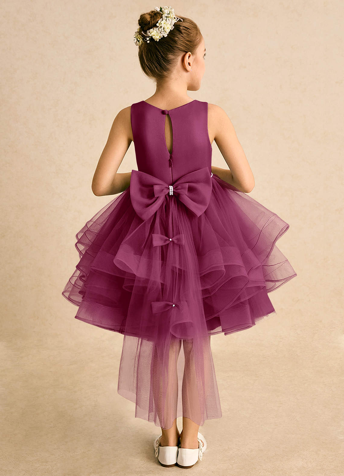 Azazie Tinie Flower Girl Dresses Mulberry Ball-Gown Bow Tulle Dress image1