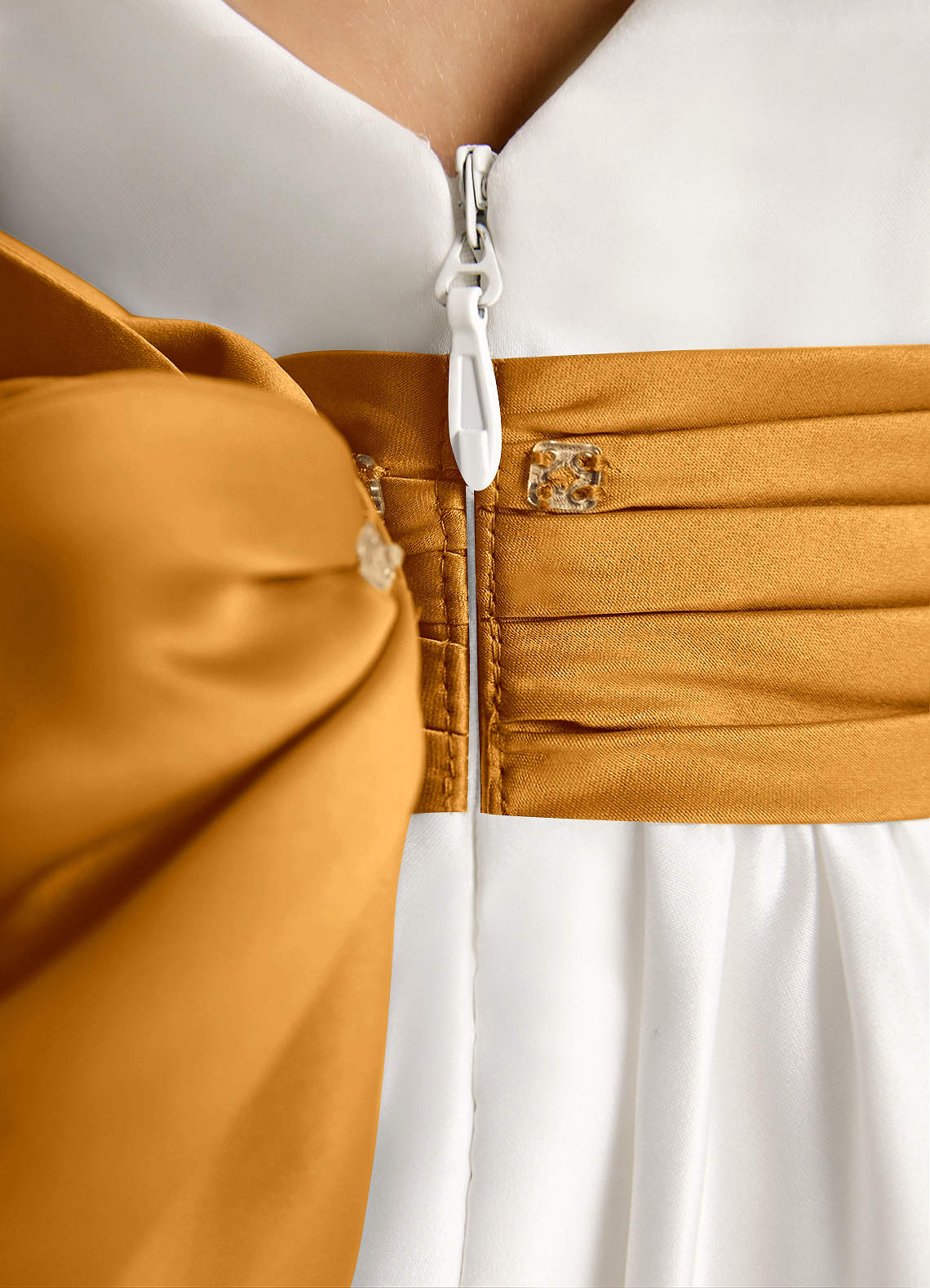 Azazie Sosie Flower Girl Dresses Ivory Butterscotch A-Line Pleated Matte Satin Dress image5
