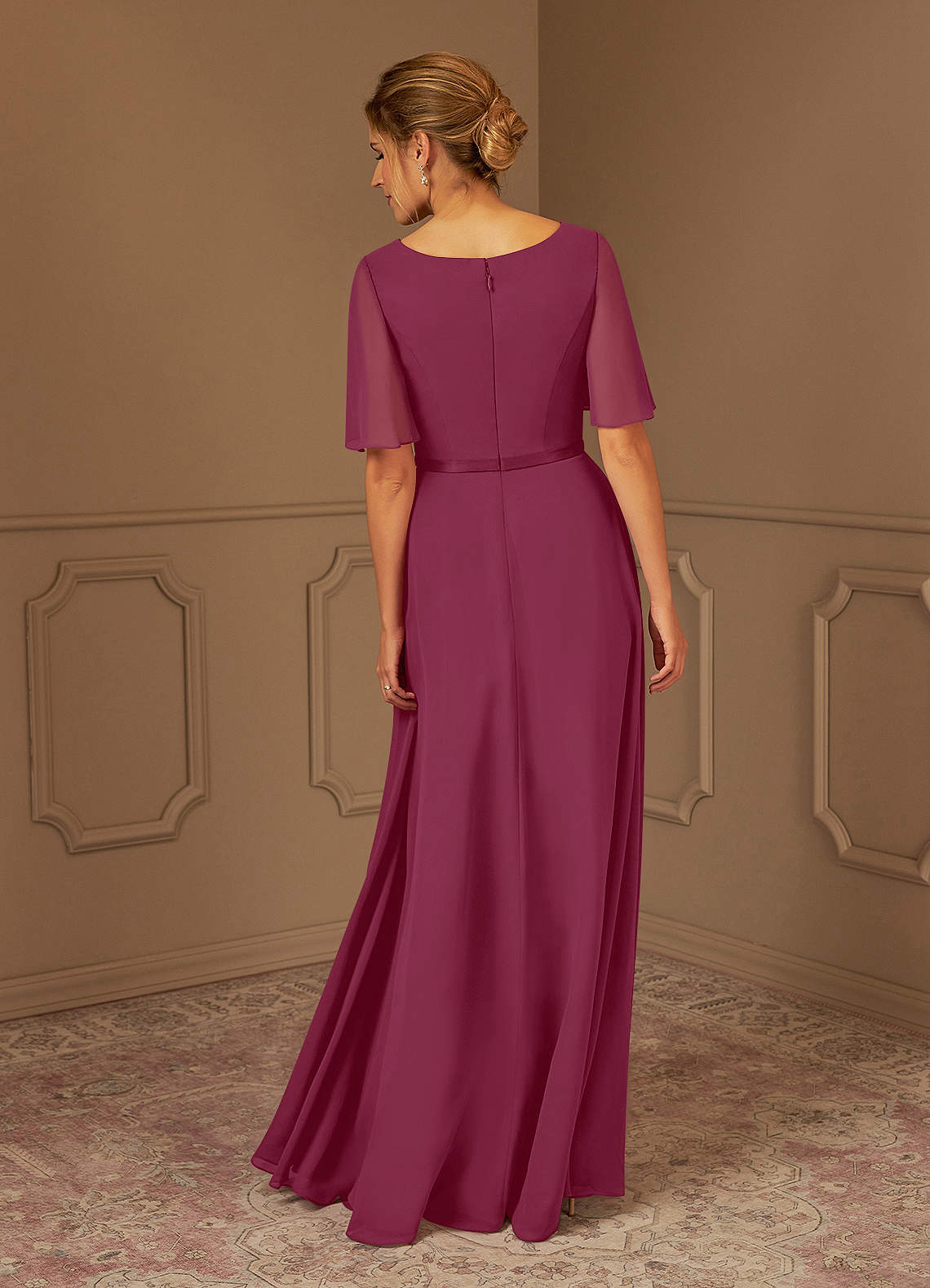 A-line Floor-Length Chiffon Pleated Dress Mulberry Plus Size main image 1