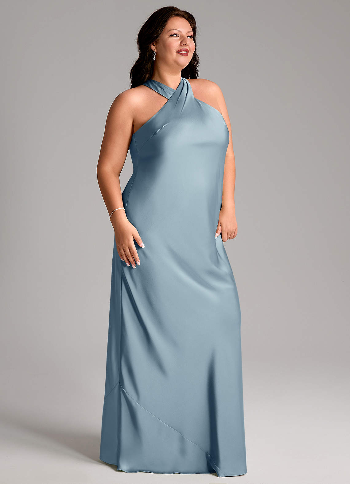 Azazie Doretta Bridesmaid Dresses Dusty Blue Mermaid Pleated Stretch Satin Dress image7