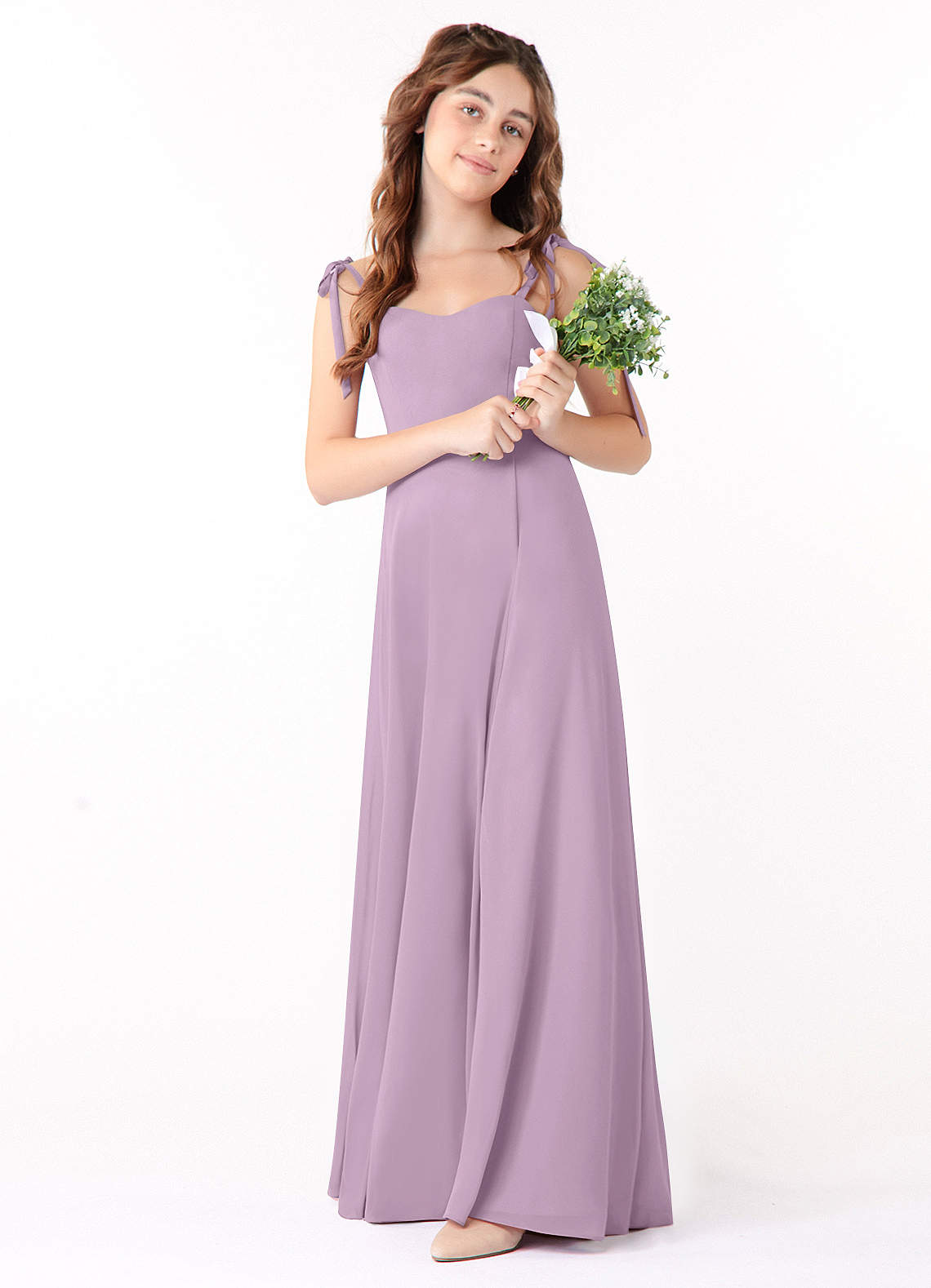 Azazie Rosey Junior Vestido de Glicinia de Gasa de Corte En A con Escote de Corazón image1