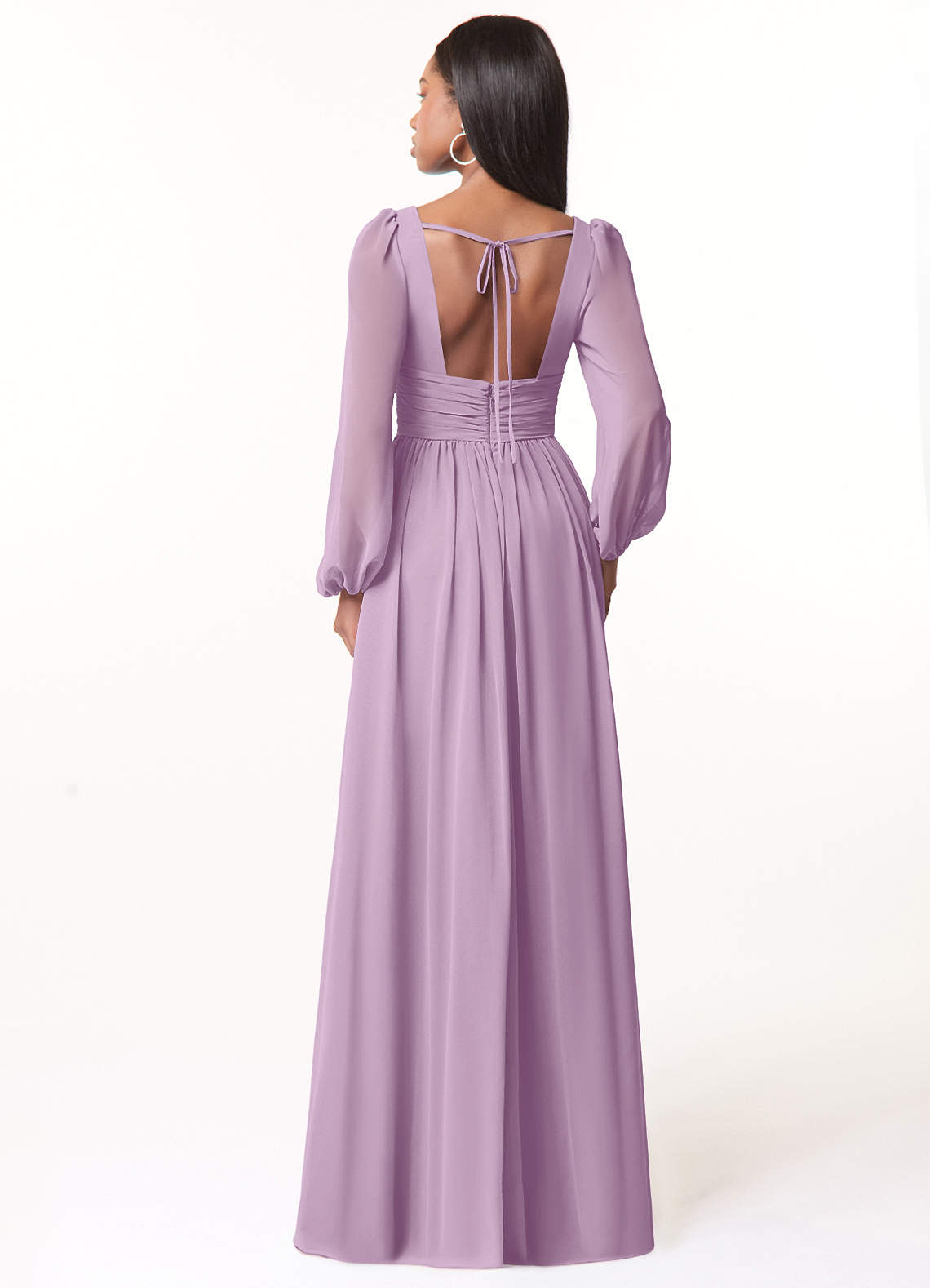 Azazie Norah Abiti da Damigella Abito A-Line in Chiffon con Maniche lunghe e Scollo a V Glicine image1
