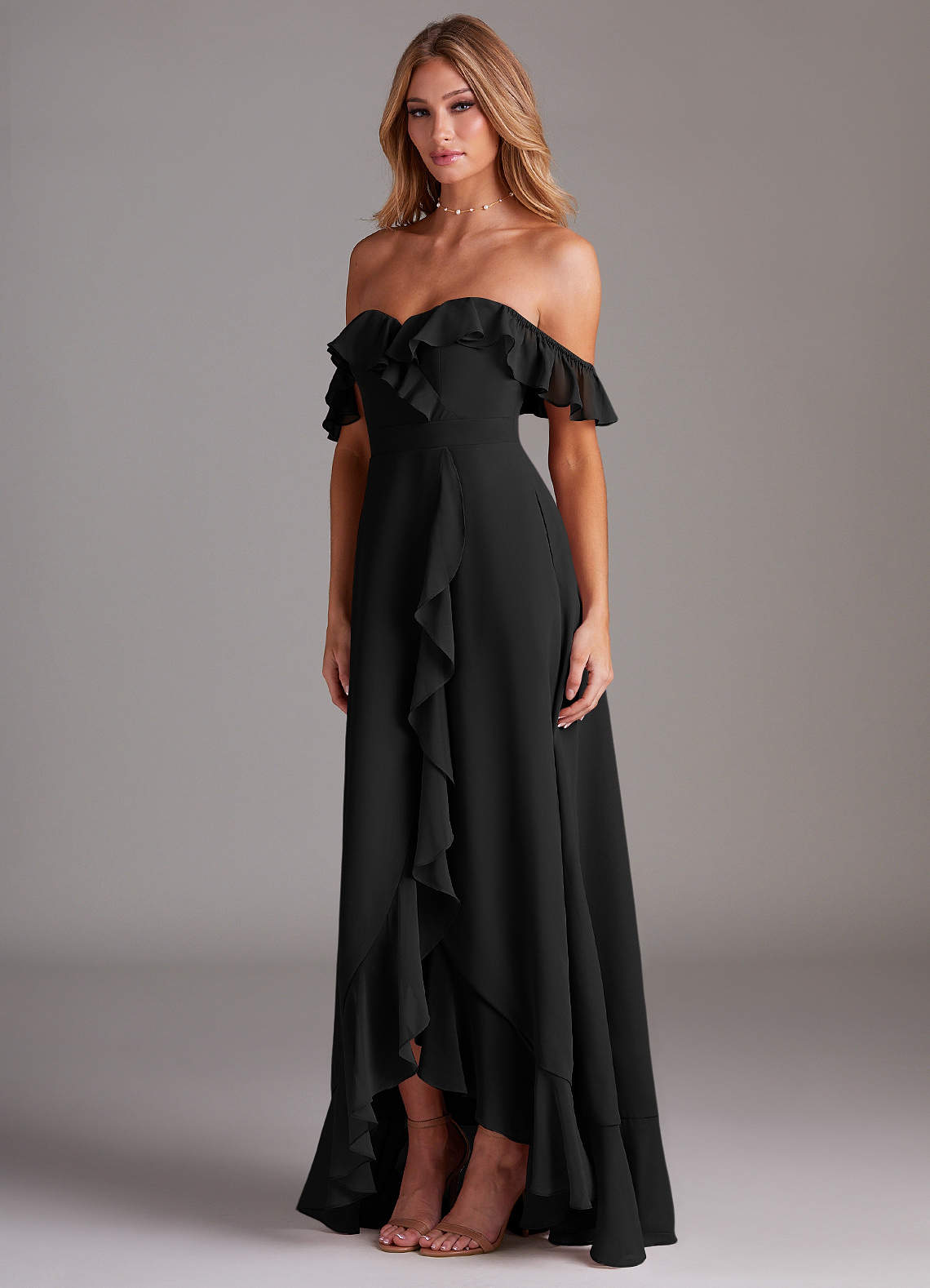 Azazie Lyra Bridesmaid Dresses Black A-Line Chiffon Convertible Dress image4