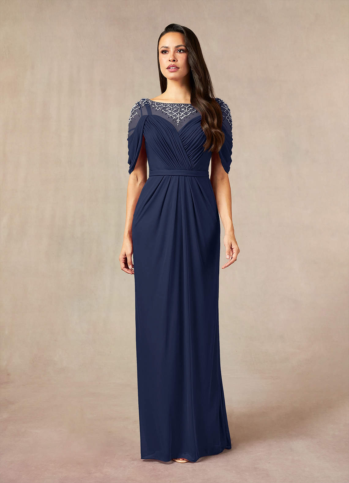 Azazie Clarise Vendita Finale Abito Tubino in Maglia Plissettato Marino Scuro image1