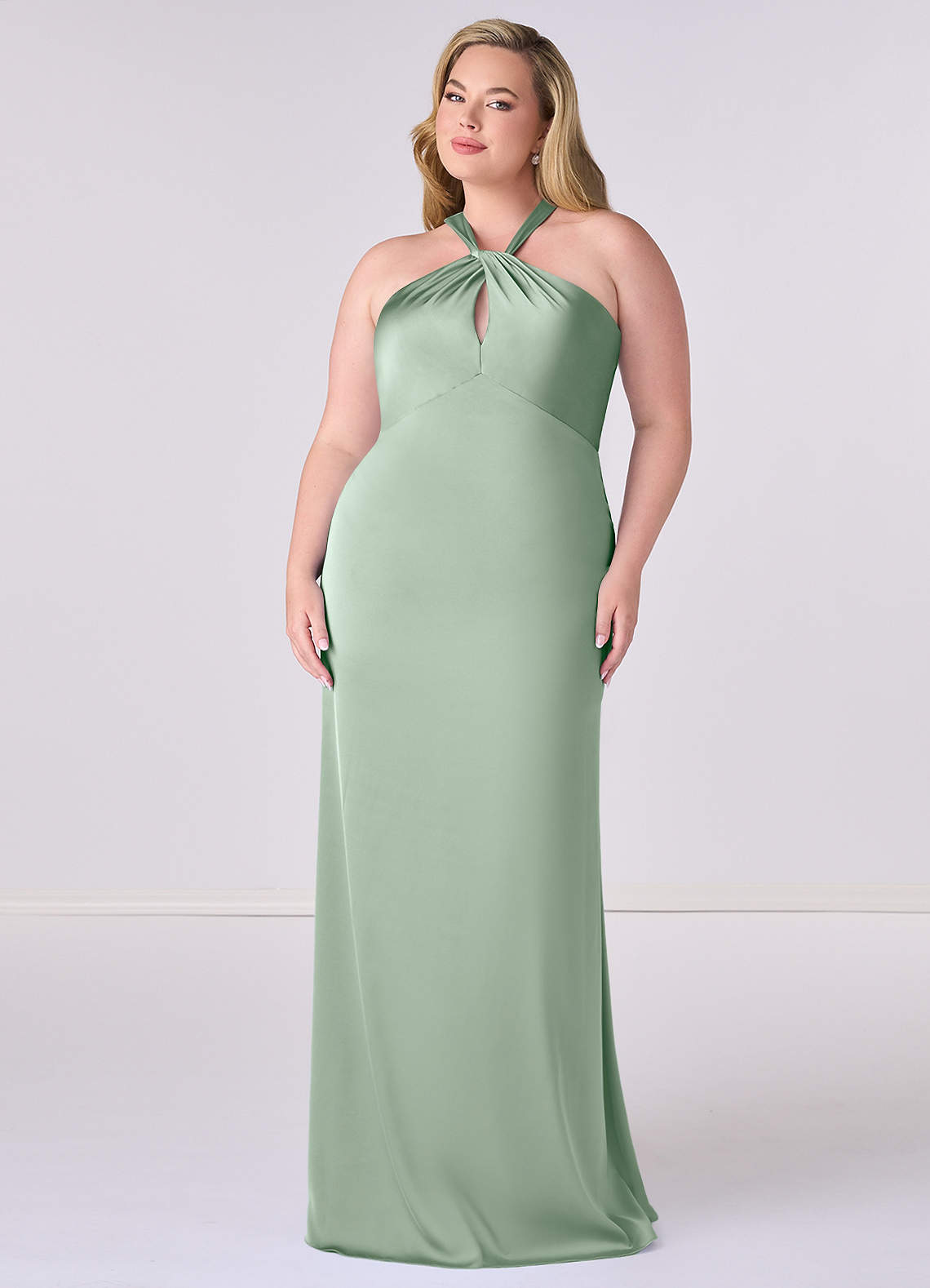 Barbie ♥ Azazie Final Sale Agave Sheath Stretch Satin Dress image1