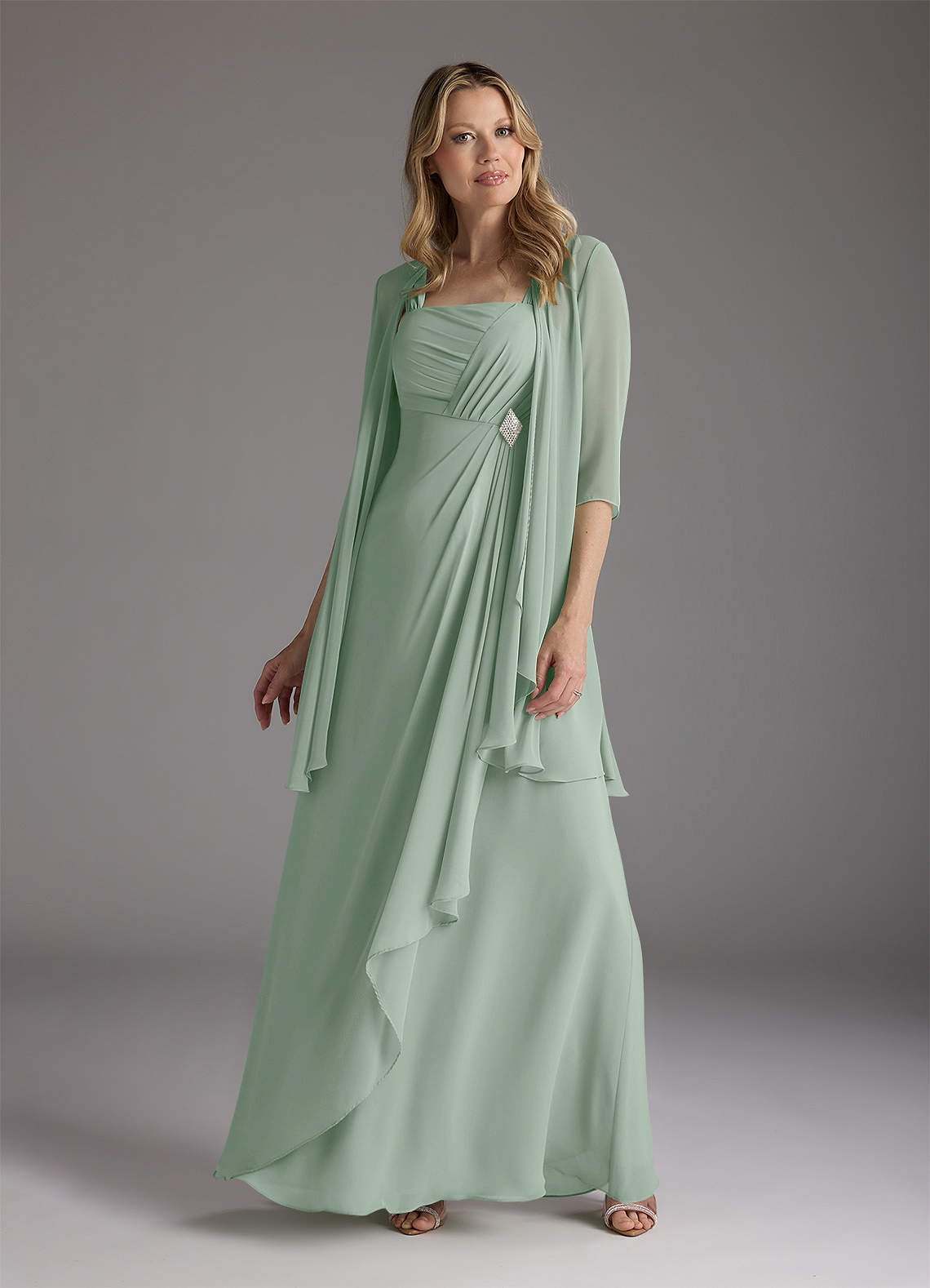 Azazie Weisz At-home Try On Dresses Agave A-Line Square Neckline Pleated Chiffon Dress image1