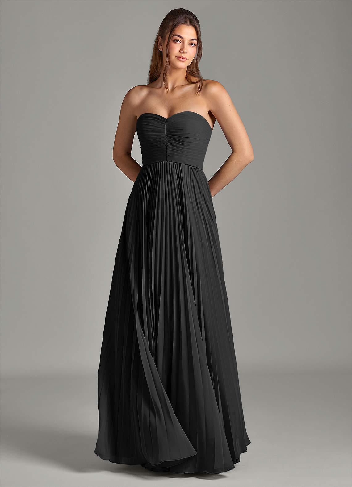 Azazie Chiana Final Sale Black A-Line Strapless Chiffon Dress image1