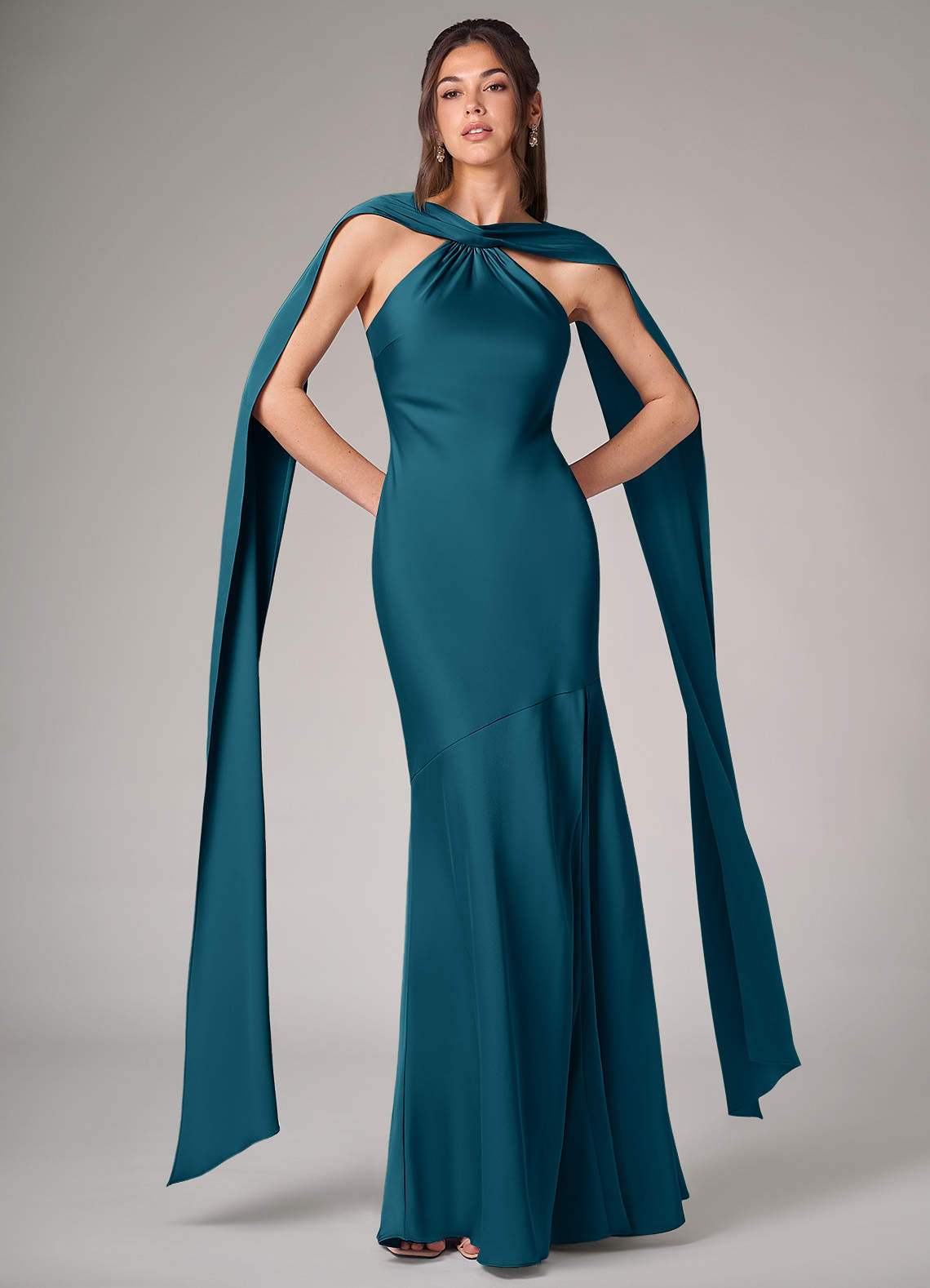Azazie Kinsley Brautjungfernkleider Meerjungfrau-Linie Seitliche Cut-Outs Stretch-Satin Kleid Tintenblau image1