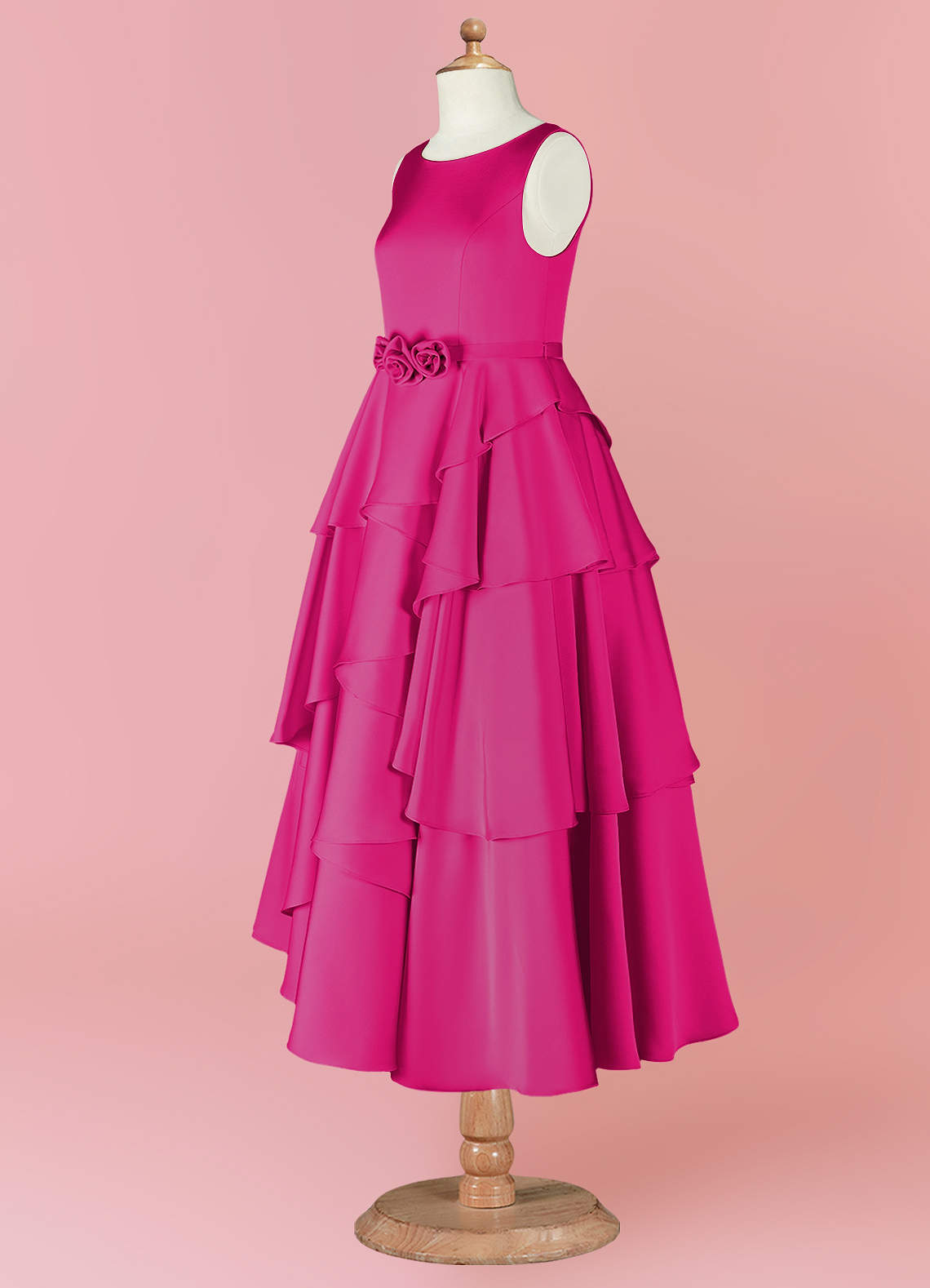 Barbie ♥ Azazie Flower Girl Dresses Scoop Floral Belt Tier Stretch Satin A-Line Dress image10