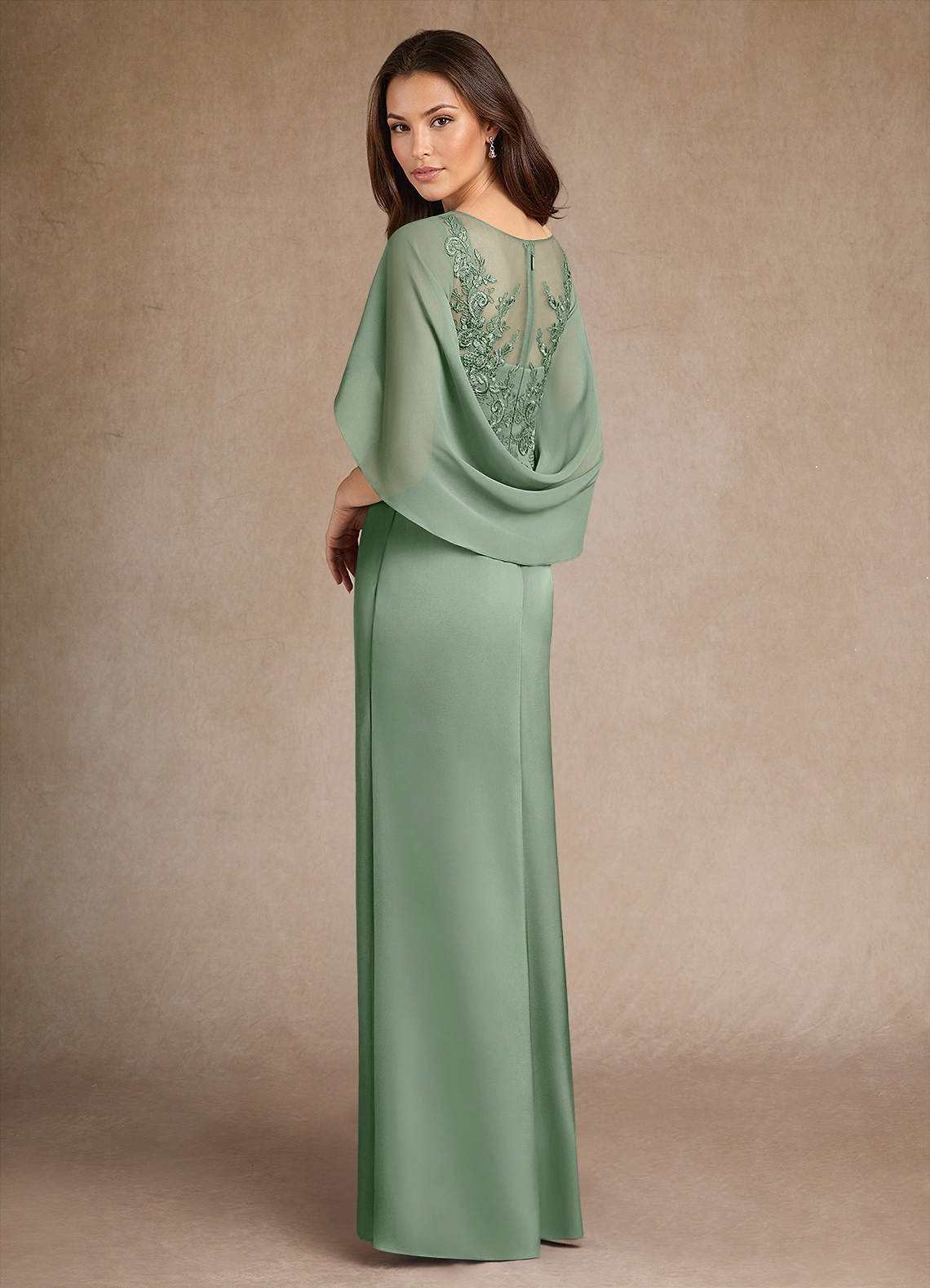Azazie Hera Mother of the Bride Dresses Matcha A-Line Lace Stretch Satin Dress image2