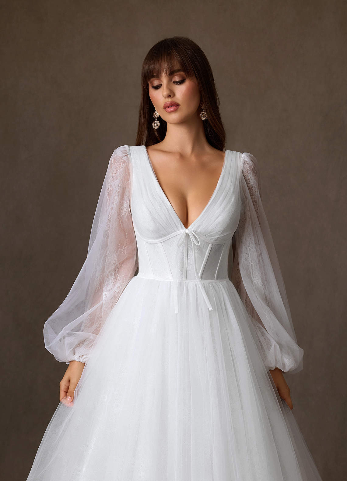 Azazie Cressida Wedding Dresses Diamond White Ball-Gown Lace Tulle Dress image7