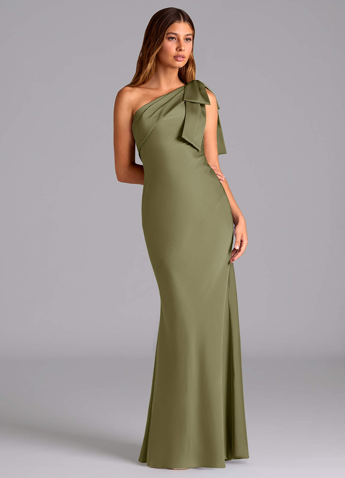 Azazie Yuanna Bridesmaid Dresses Pistachio Mermaid One Shoulder Stretch Satin Dress image4