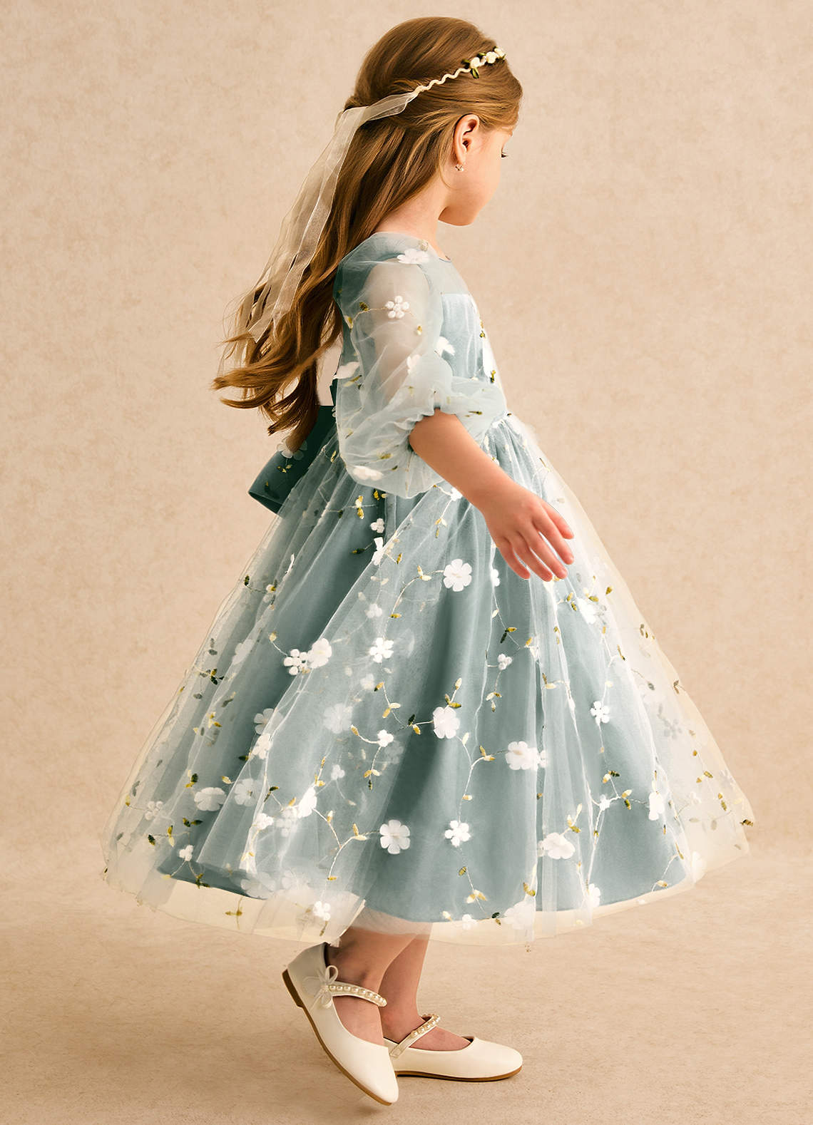 Azazie Elowen Flower Girl Dresses Eucalyptus A-Line Sweetheart Neckline Lace Dress image5