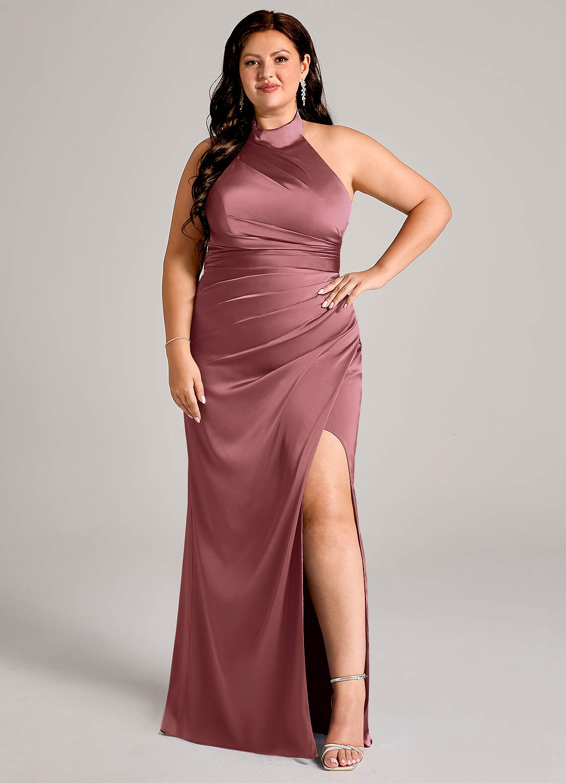 Azazie Jemma Bridesmaid Dresses Amethyst Sheath Pleated Stretch Satin Dress image9