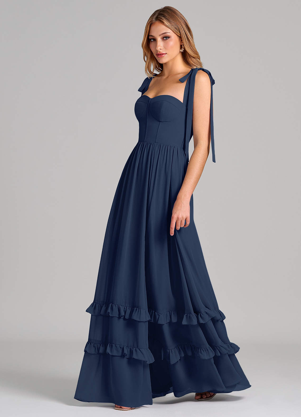 sweetheart neckline navy blue dress Navy Blue Tulle Long Prom Dress, A-Line Sweetheart Neck Evening Party