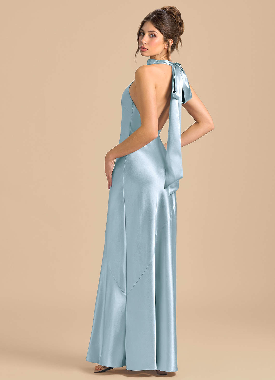 green emerald velvet dress Taylor Women's Asymmetric-Neck Bow-Strap Gown