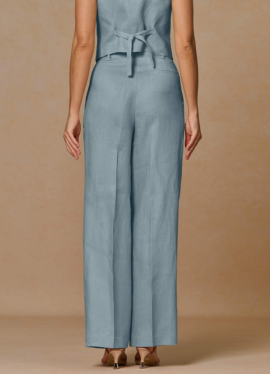 front Belicia Dusty Blue 100% Linen Pants