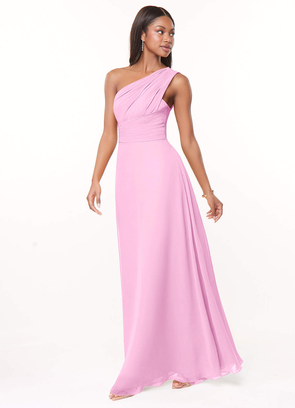 cotton candy pink bridesmaid dresses Azazie Ashley Candy Pink Chiffon Bridesmaid Dresses