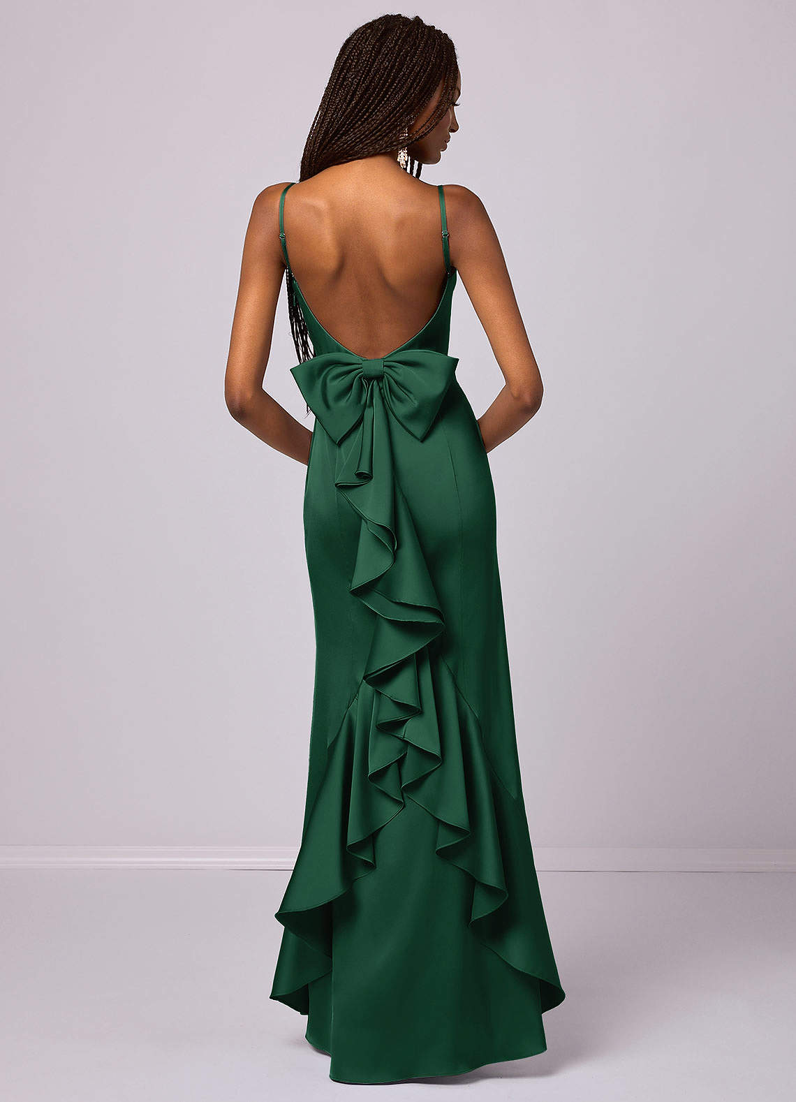 Barbie ♥ Azazie Bridesmaid Dresses Dark Green Mermaid Bow Stretch Satin Dress image1