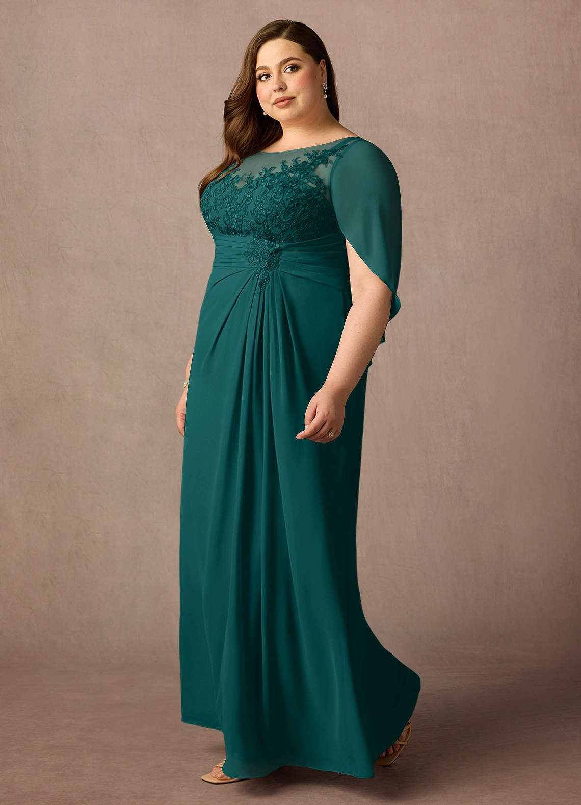 Azazie Hera Mother of the Bride Dresses Peacock A-Line Lace Capelet Chiffon Dress image7