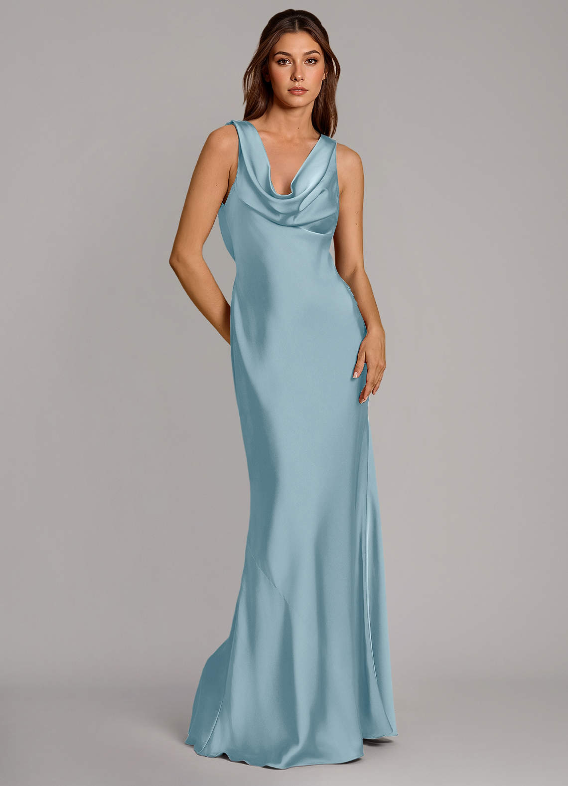 Azazie Cheryl Abiti da Damigella Abito Sirena in Raso Elasticizzato Blu Lunatico image1
