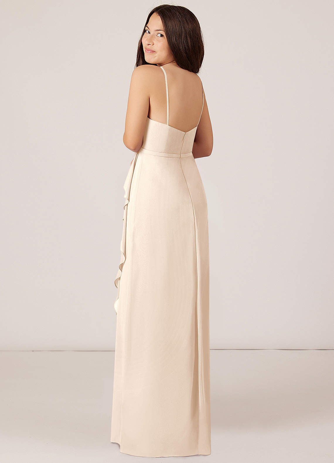 Azazie A-Line/Princess Square Neck Floor-Length Chiffon Junior Bridesmaid Dresses - White Alabaster