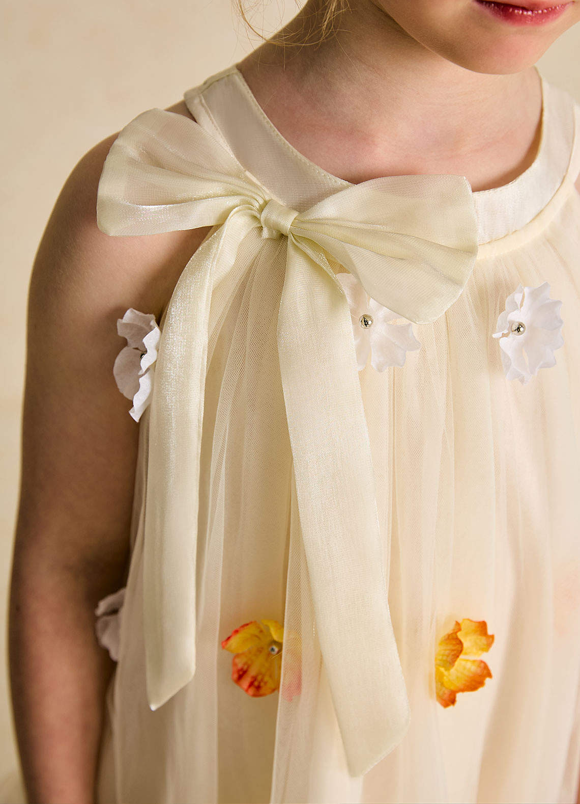 Azazie Lemon Flower Girl Dresses Champagne A-Line Bow Tulle Dress image5