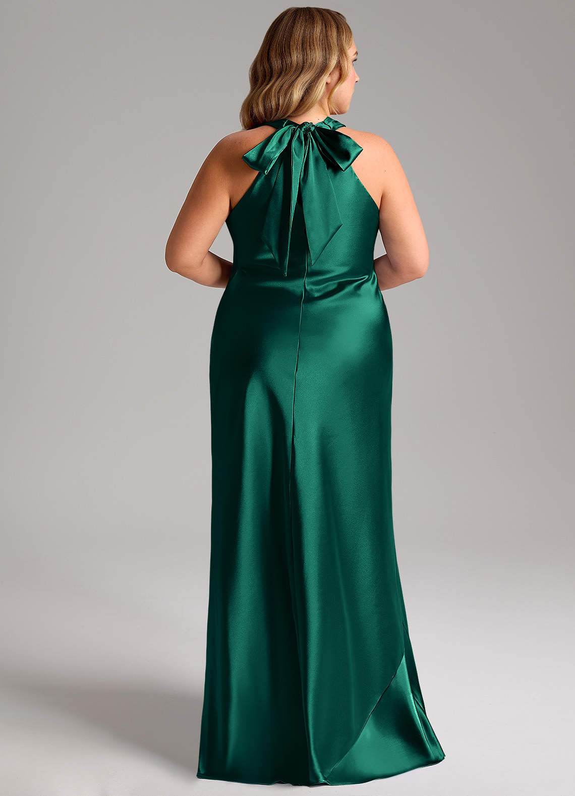 Azazie Doretta At-home Try On Dresses Espresso Mermaid Bow Metallic Satin Dress image12