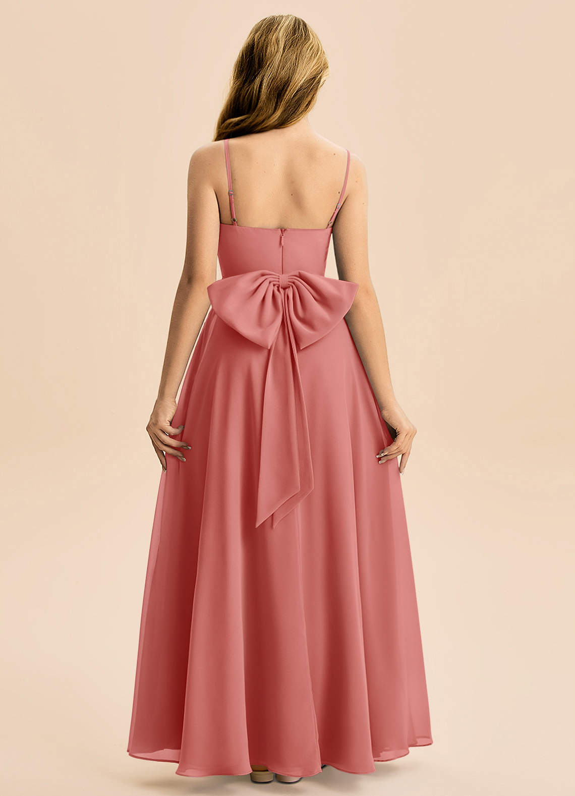 Azazie Bear Junior Agave A-Line Pleated Chiffon Dress image1