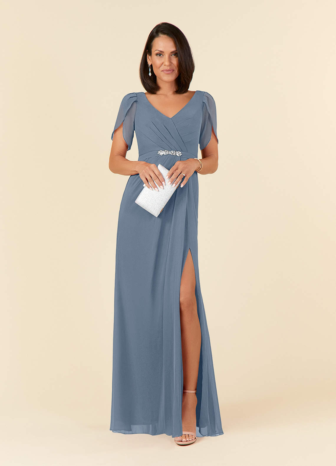 Azazie Marianne Mother of the Bride Dresses Twilight Sheath V-Neck Pleated Chiffon Dress image3