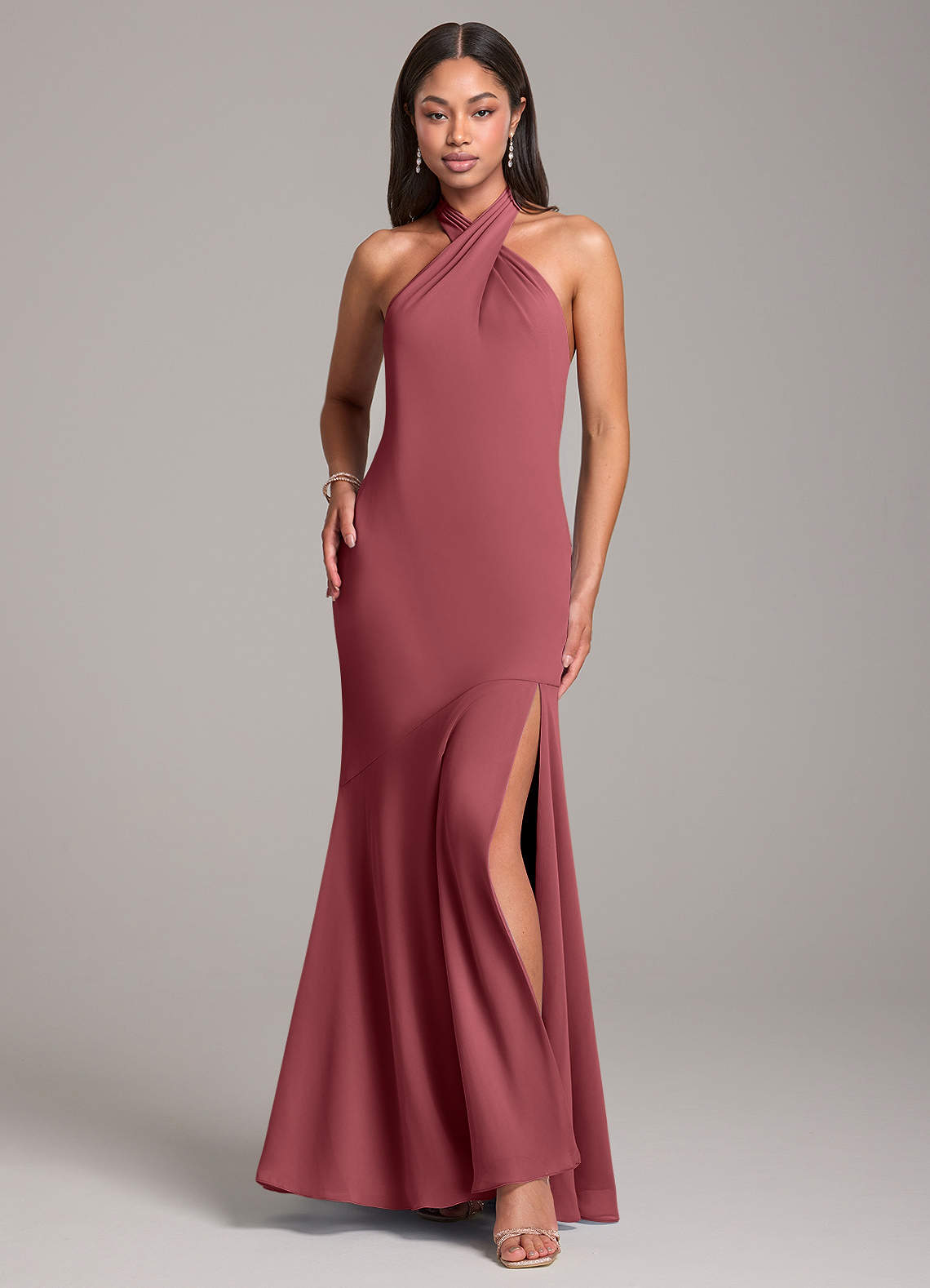 Azazie Lorena Jurken voor bruidsmeisjes Jurk van Chiffon met Zeemeermin Geplooid Merlot image1