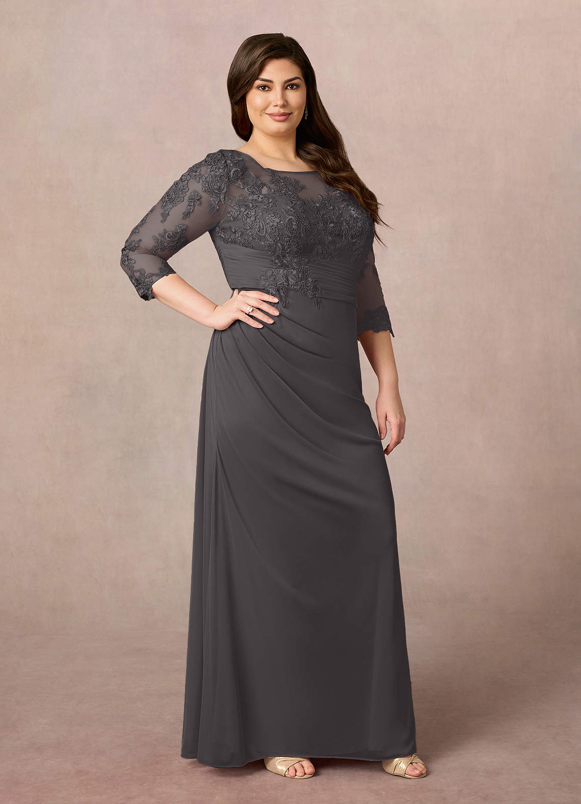 Azazie Fatemah Steel Grey Mermaid Scoop Lace Lace Dress | Azazie DE