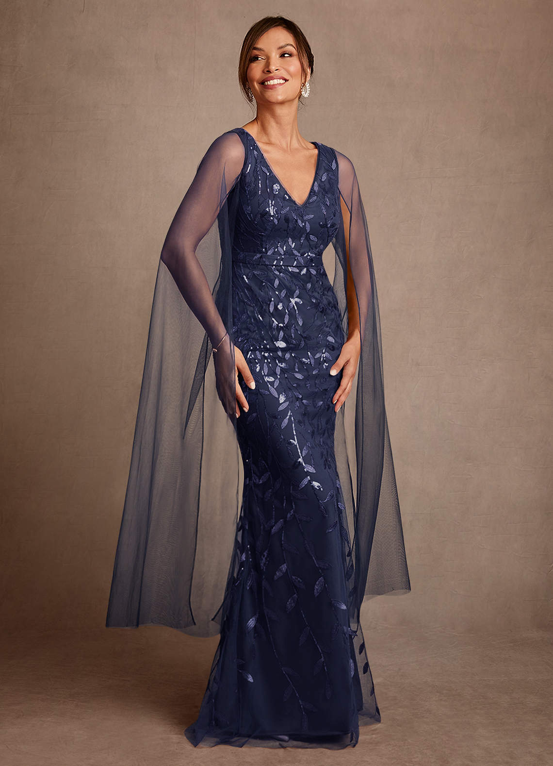 Azazie Arizona Dark Navy Sheath Lace Tulle Dress | Azazie