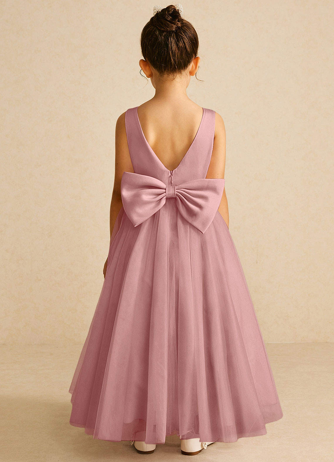 Azazie Pumpkin Flower Girl Dresses Dusty Rose A-Line Convertible Tulle Dress image5