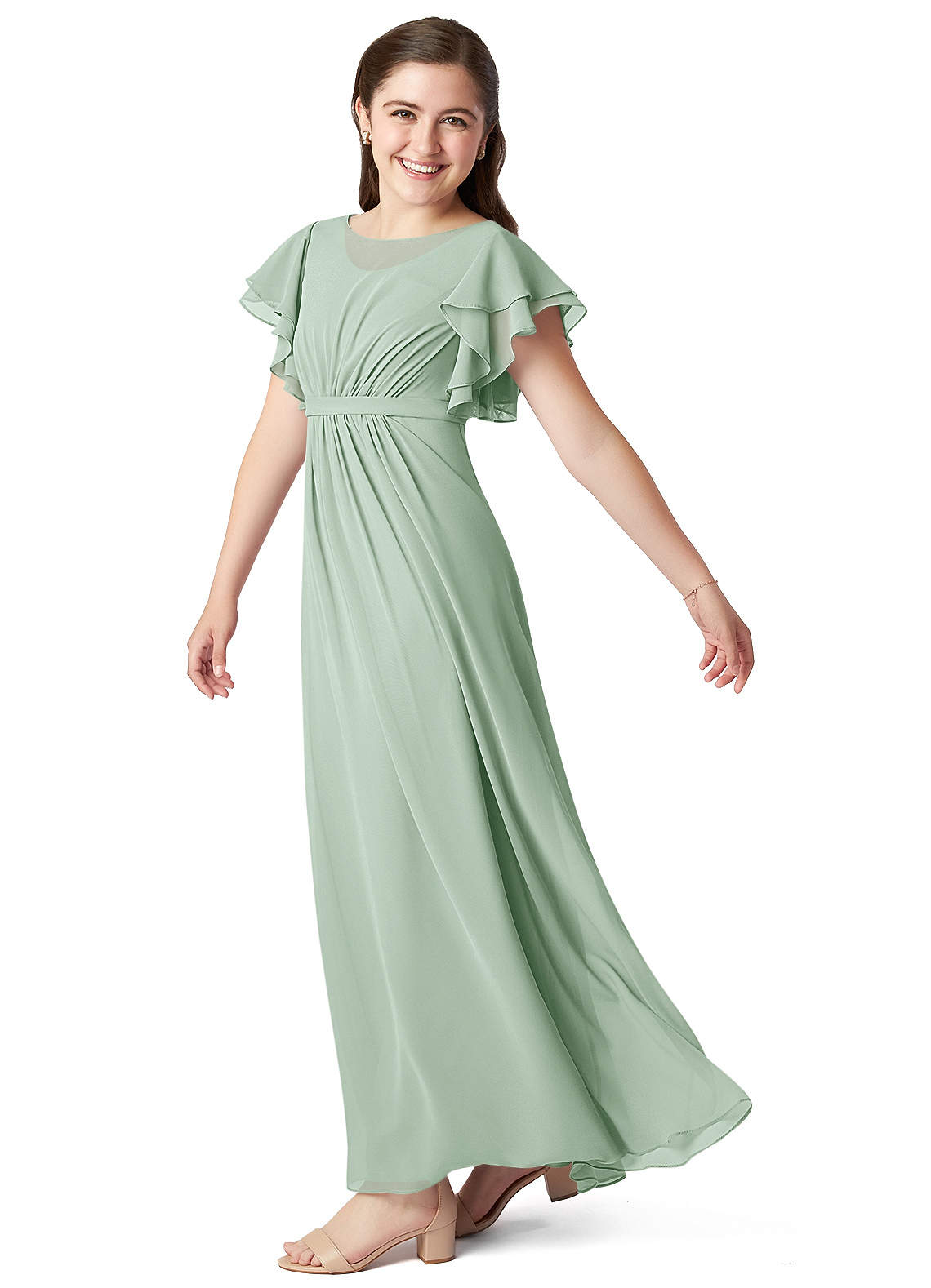 Azazie Daphne A-Line Pleated Chiffon Floor-Length Junior Bridesmaid Dress image1
