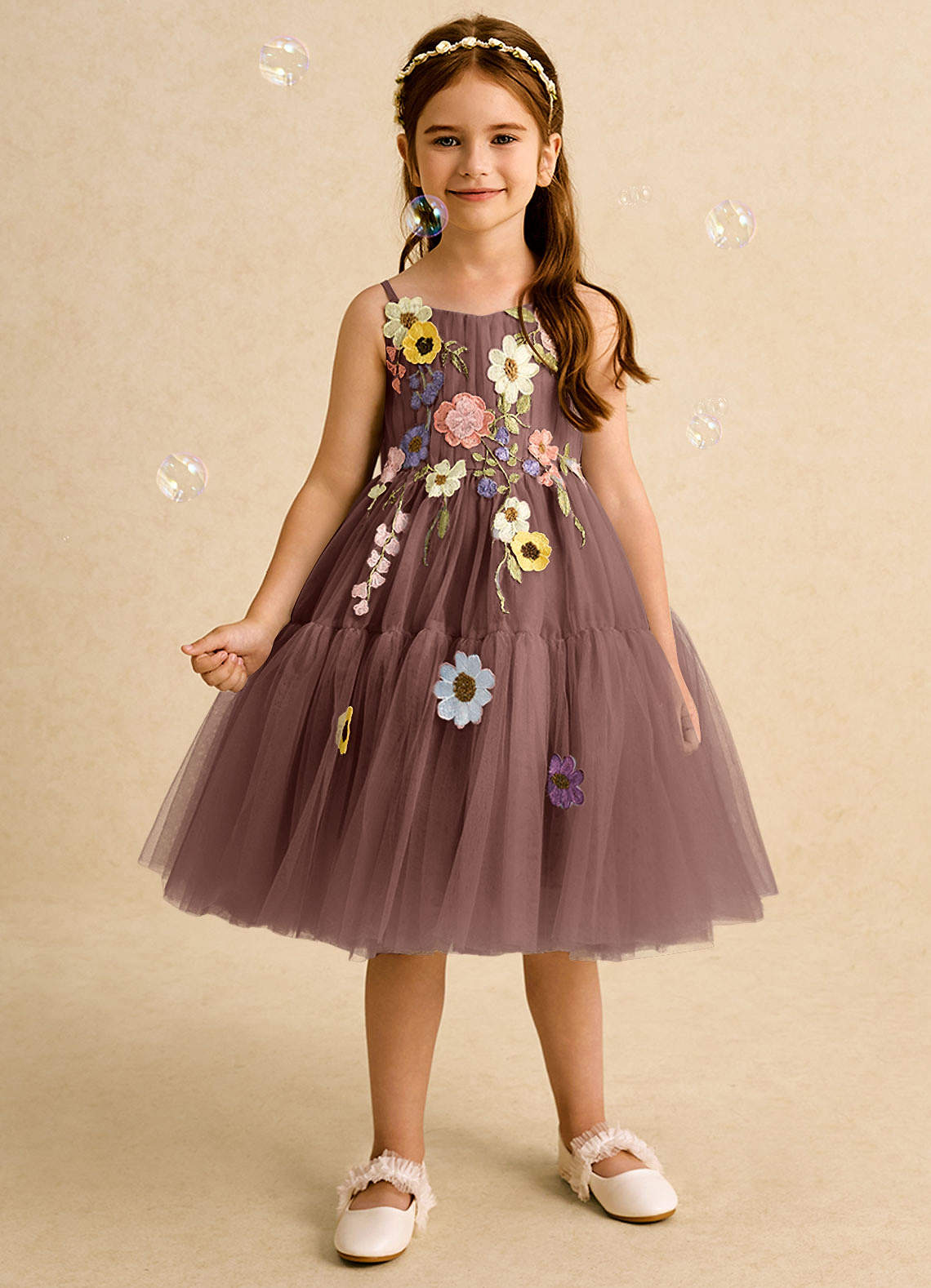 Azazie Osea vestidos de niña de las flores Vestido de Expresado de Tul de Princesa con Plisado image1