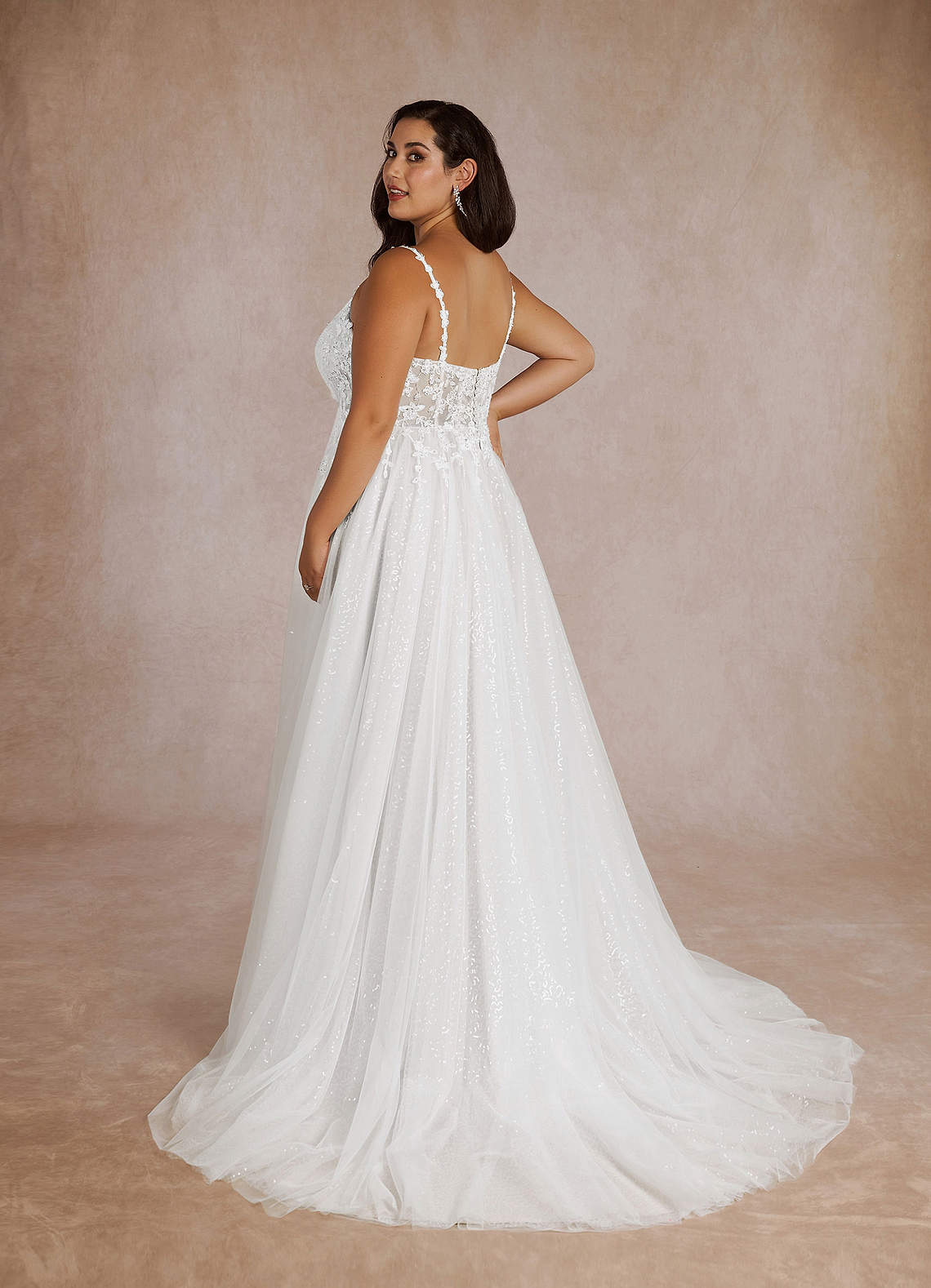 Azazie Florian Wedding Dresses Diamond White A-Line V-Neck Sequins Tulle Dress image11