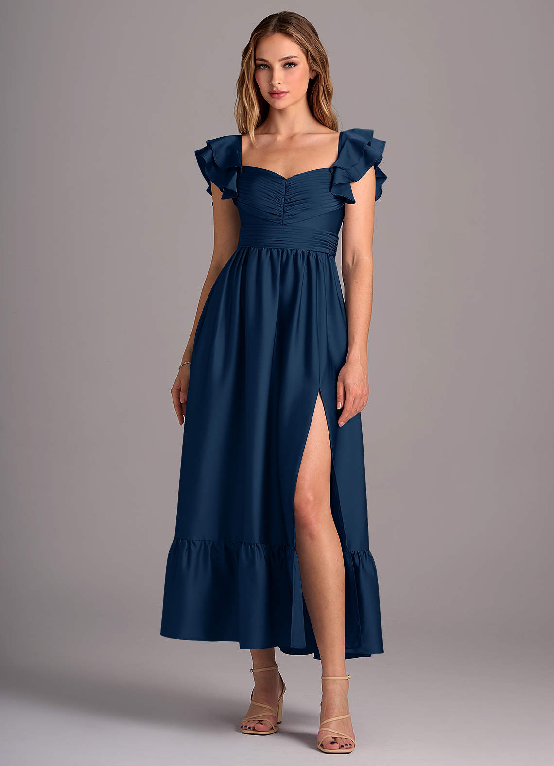 Azazie Anaya Bridesmaid Dresses Dark Navy A-Line Sweetheart Neckline Stretch Satin Convertible Dress image1
