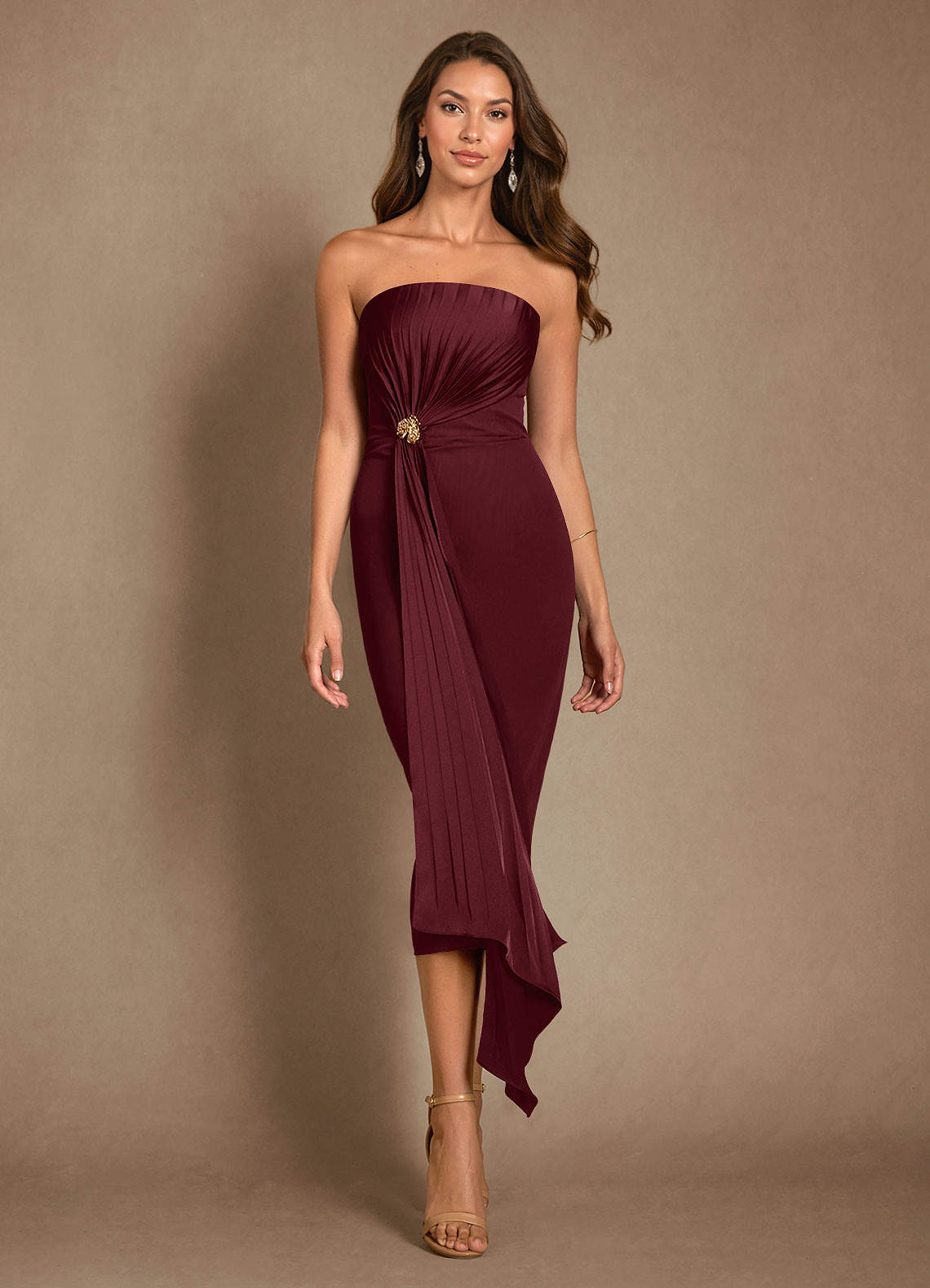 Azazie Dinanta vestidos de madre de la novia Vestido de Cabernet de Gasa de Columna con Plisado image1
