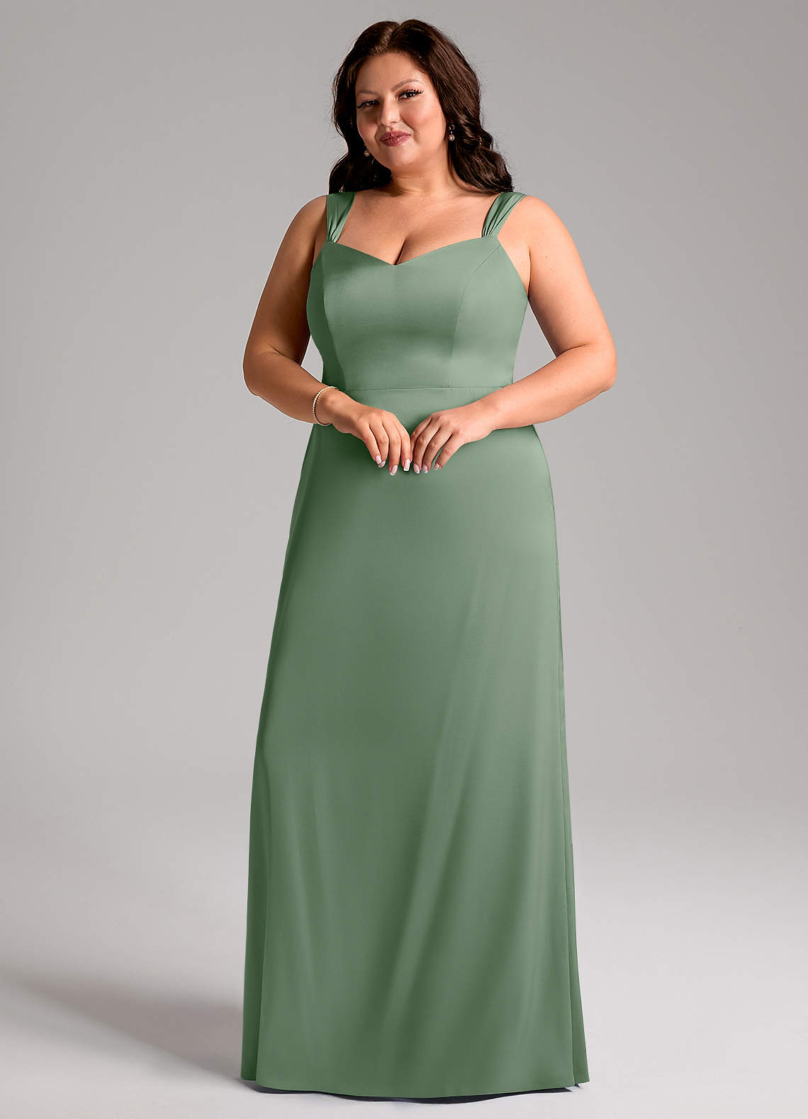 Azazie Denice Bridesmaid Dresses Matcha Sheath Pleated Stretch Satin Dress image5