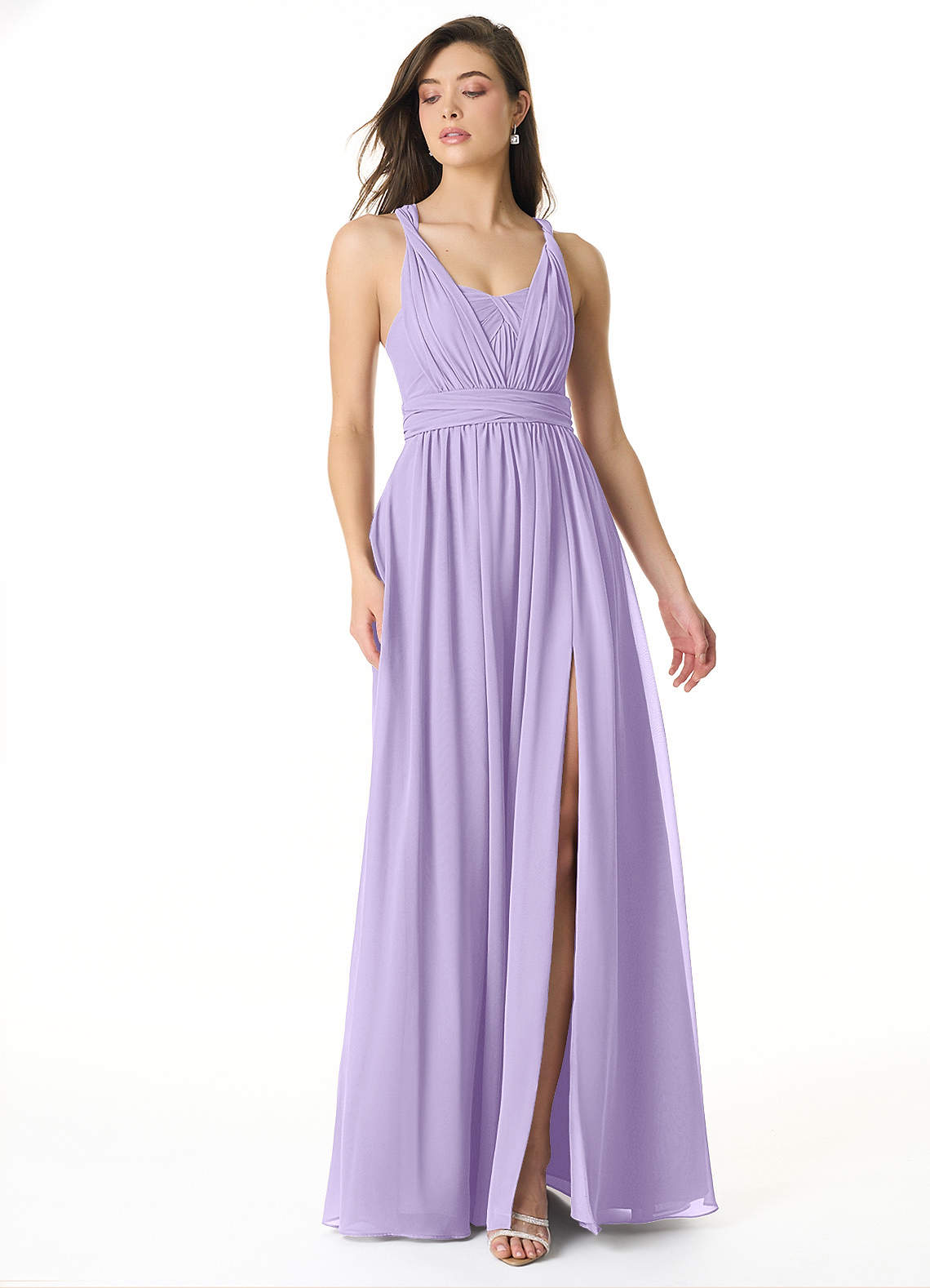 Azazie Olani Bridesmaid Dresses Lilac A-Line Off the Shoulder Chiffon Convertible Dress image1