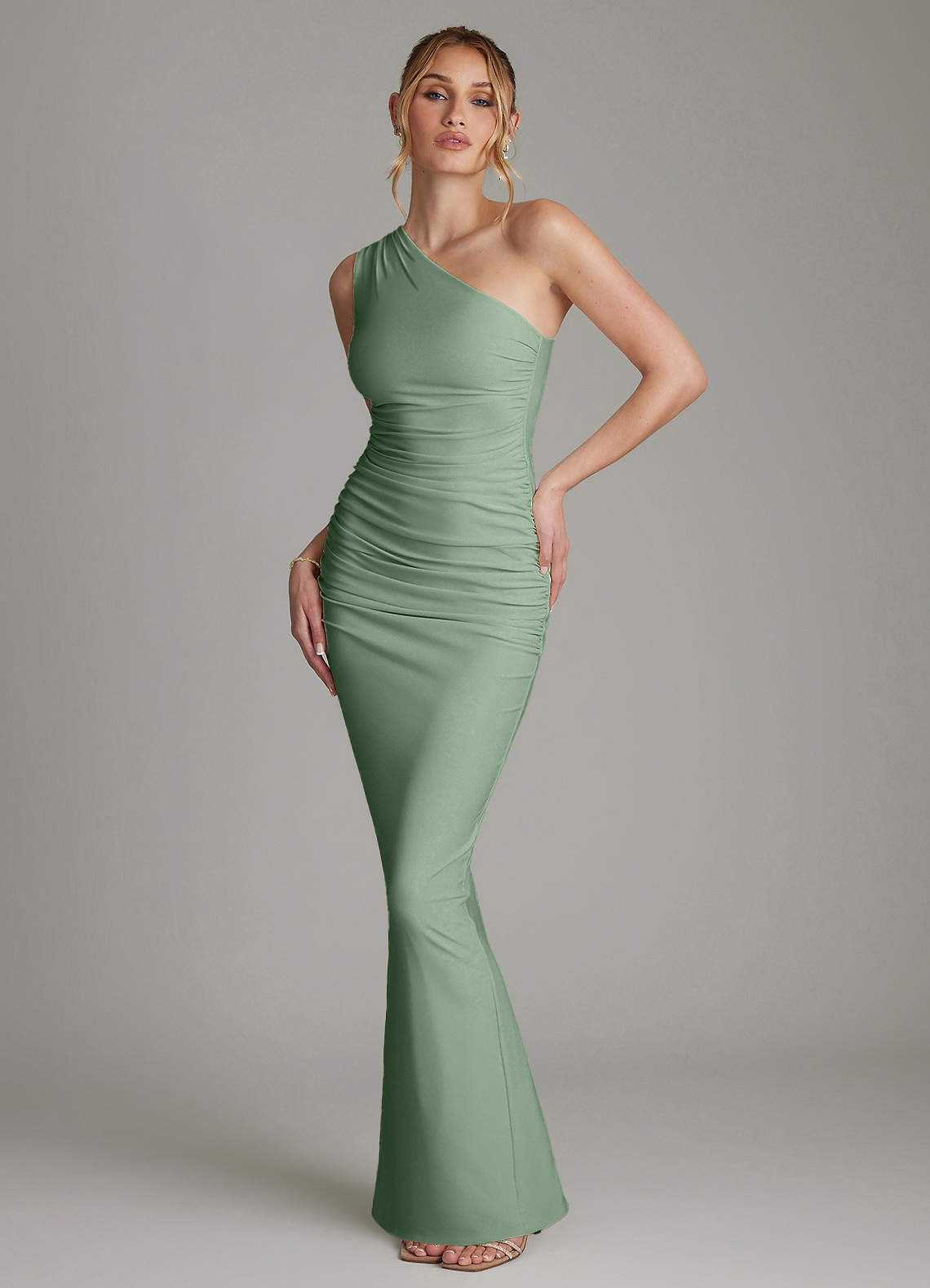 azazie matcha bridesmaid dress Azazie Sheath One-Shoulder Floor-Length Premium Stretch Jersey Bridesmaid Dresses