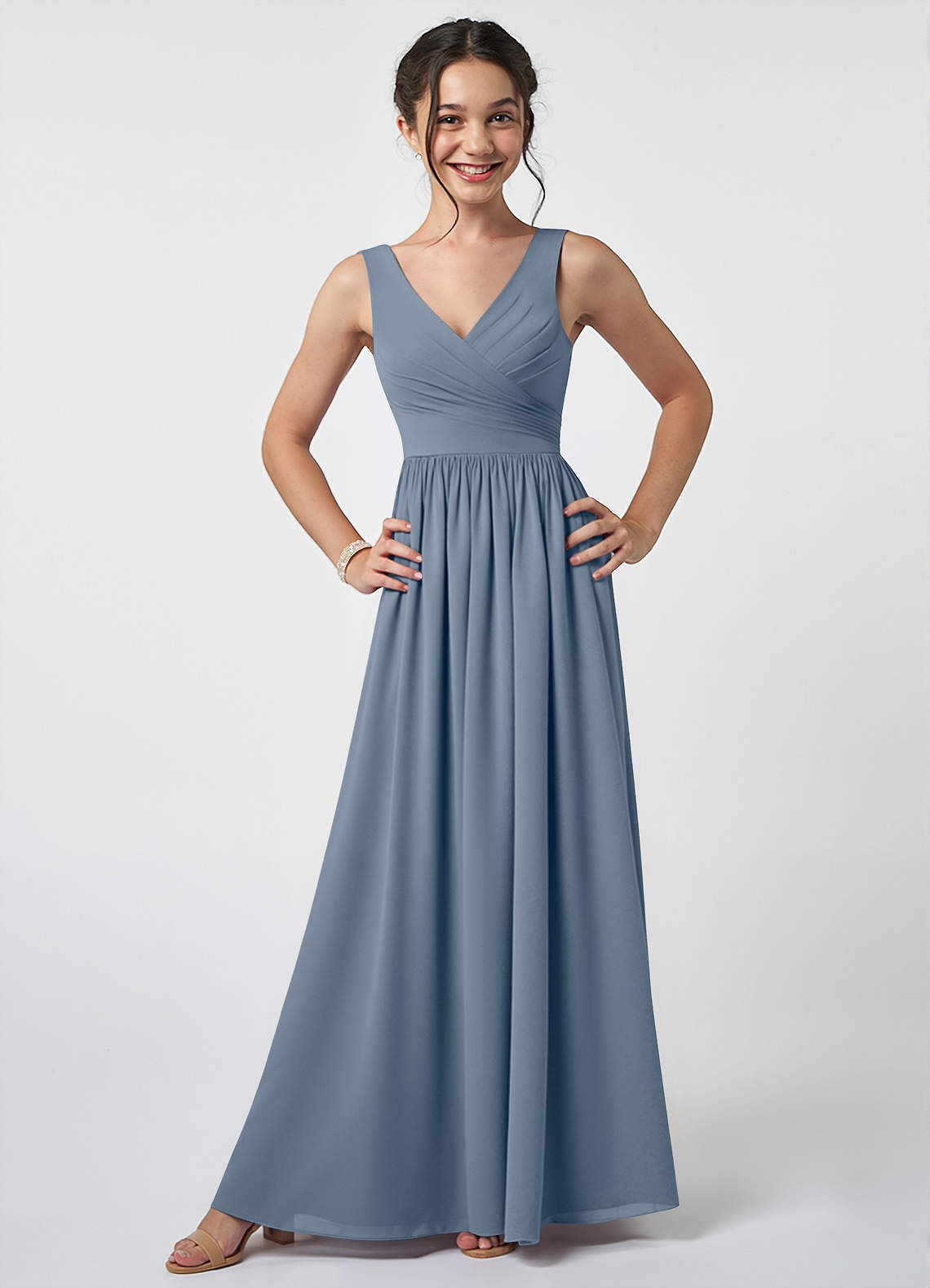 Azazie Keyla Junior A-Linie Plissee Chiffon Kleid Zwielichtviolett image1