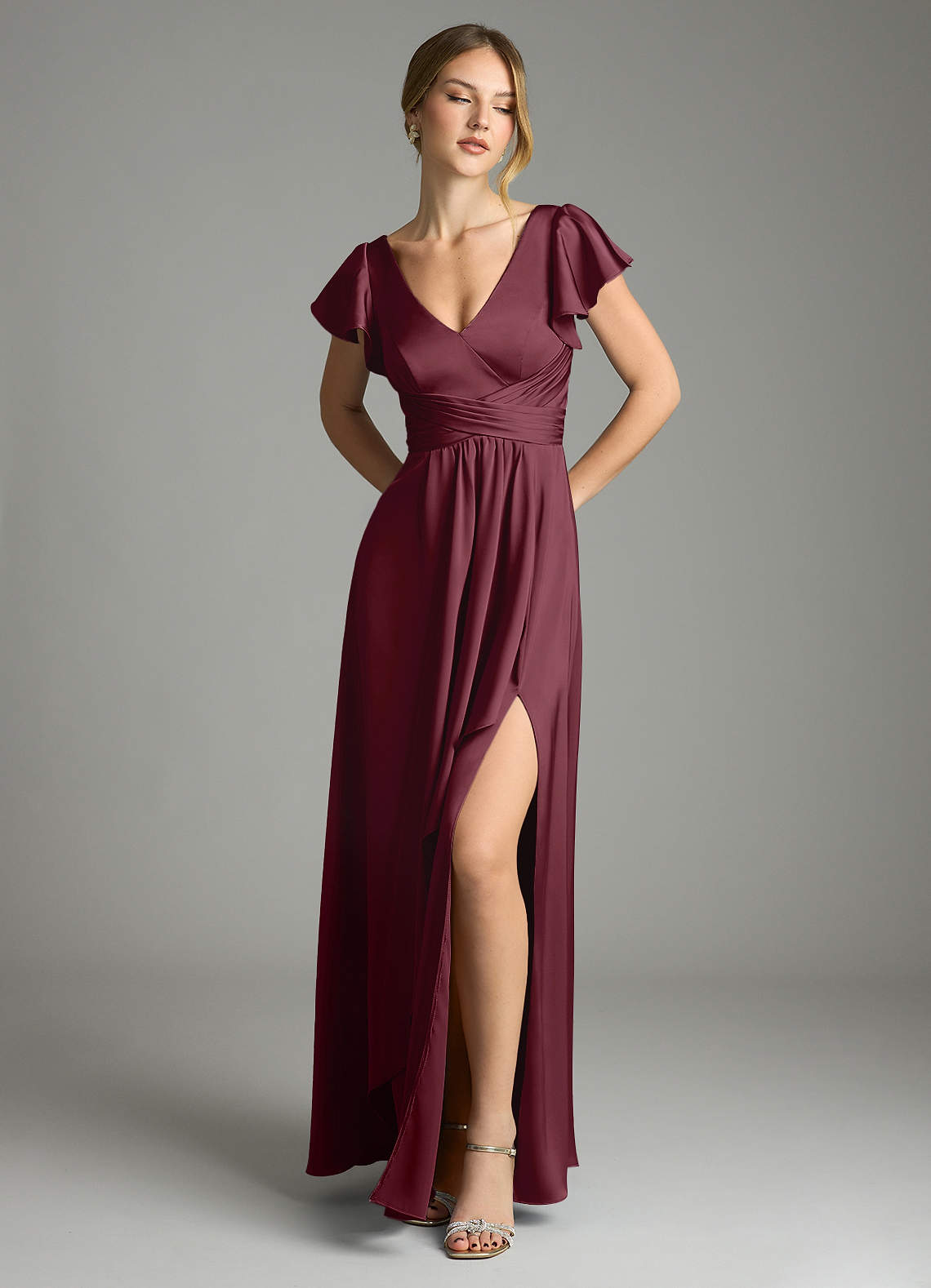 Azazie Omari Bridesmaid Dresses Cabernet A-Line Stretch Satin Dress image1