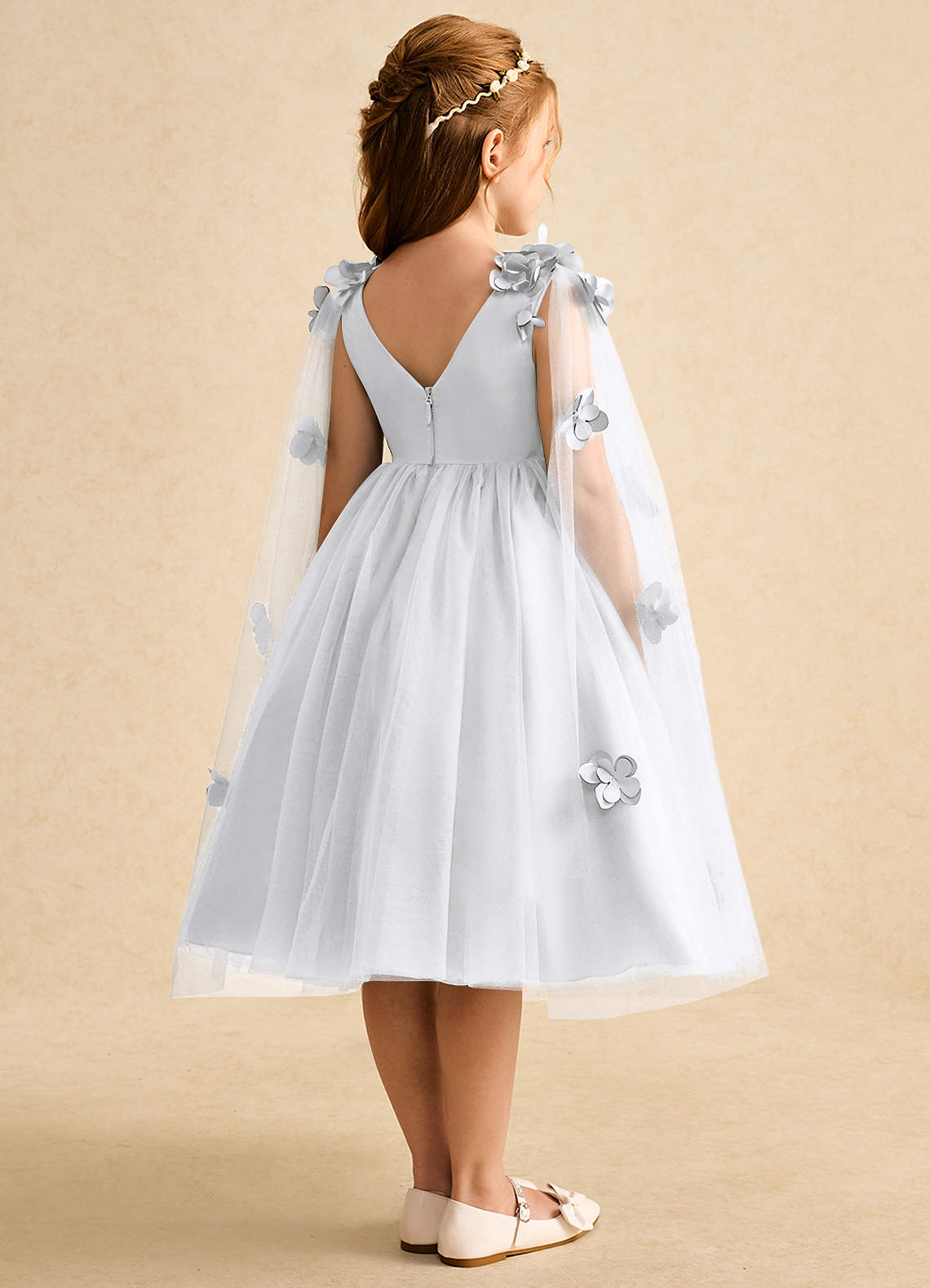 Azazie Staria Blumenmädchenkleider Ballkleid Gestreift Tüll Kleid Weiß image8