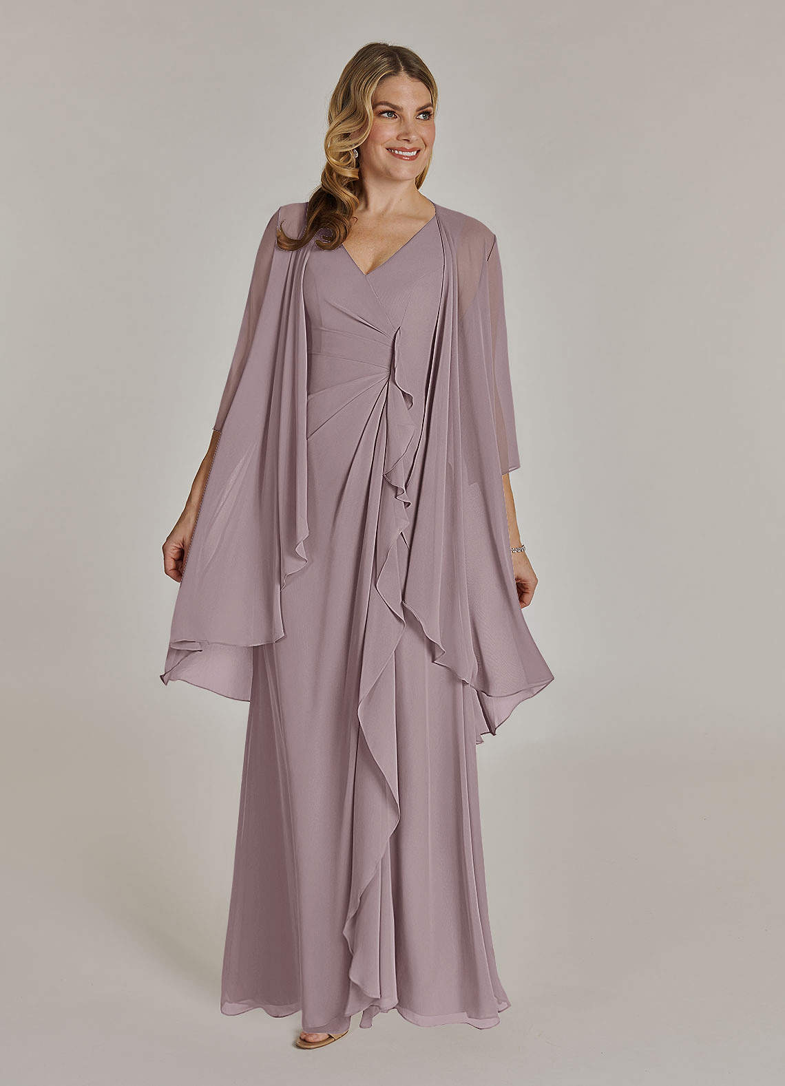 Azazie Manuella Abiti per la Madre della Sposa Abito A-Line in Chiffon con Scollo a V a Pieghe Dusk image1